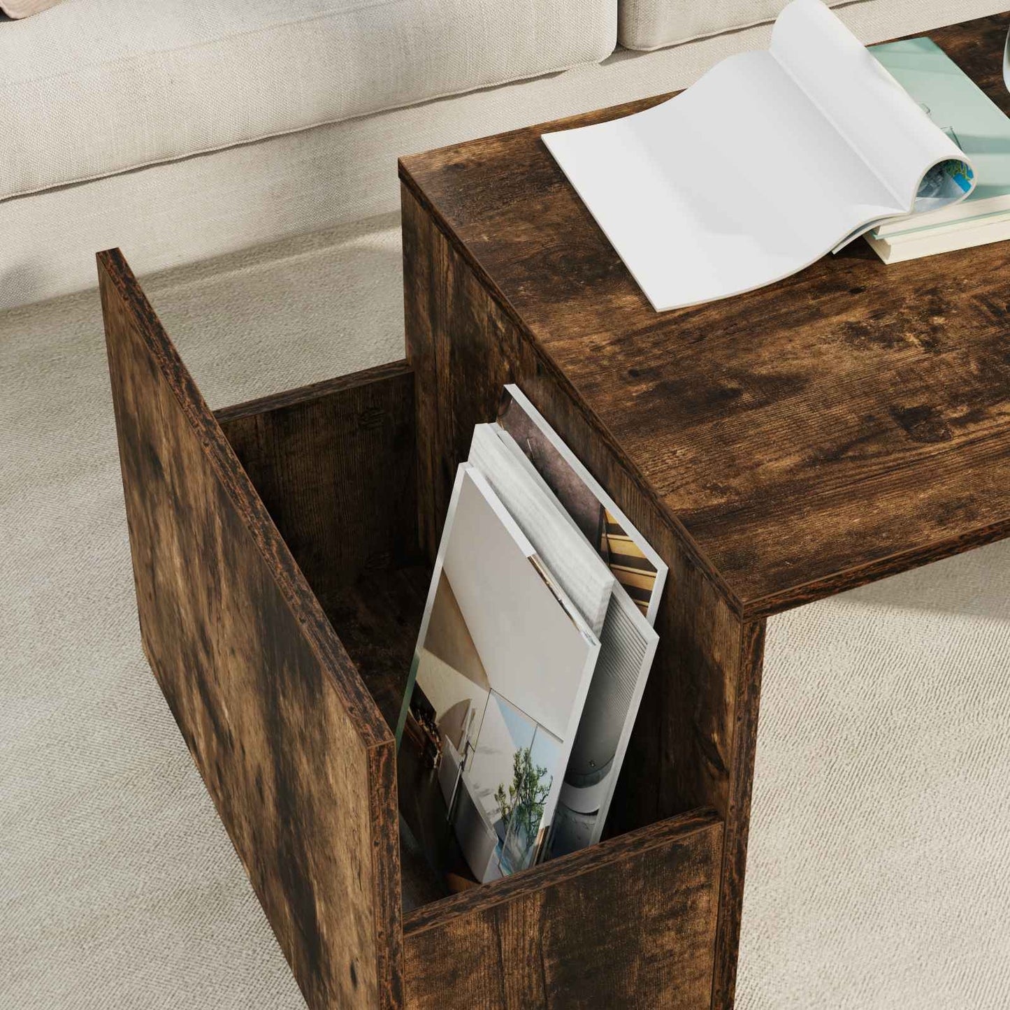 vidaXL Τραπεζάκι σαλονιού Καπνιστό Δρύς 90 x 45 x 35 cm