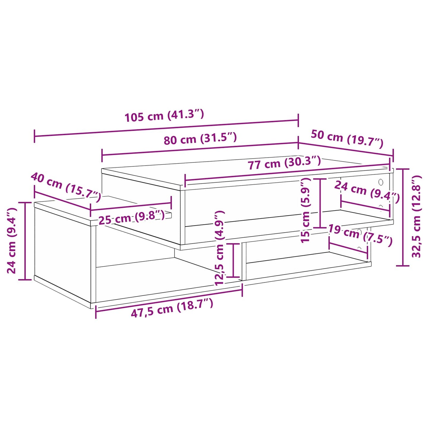 vidaXL Τραπεζάκι σαλονιού Μαύρη Οξυά 105 x 50 x 32,5 εκ