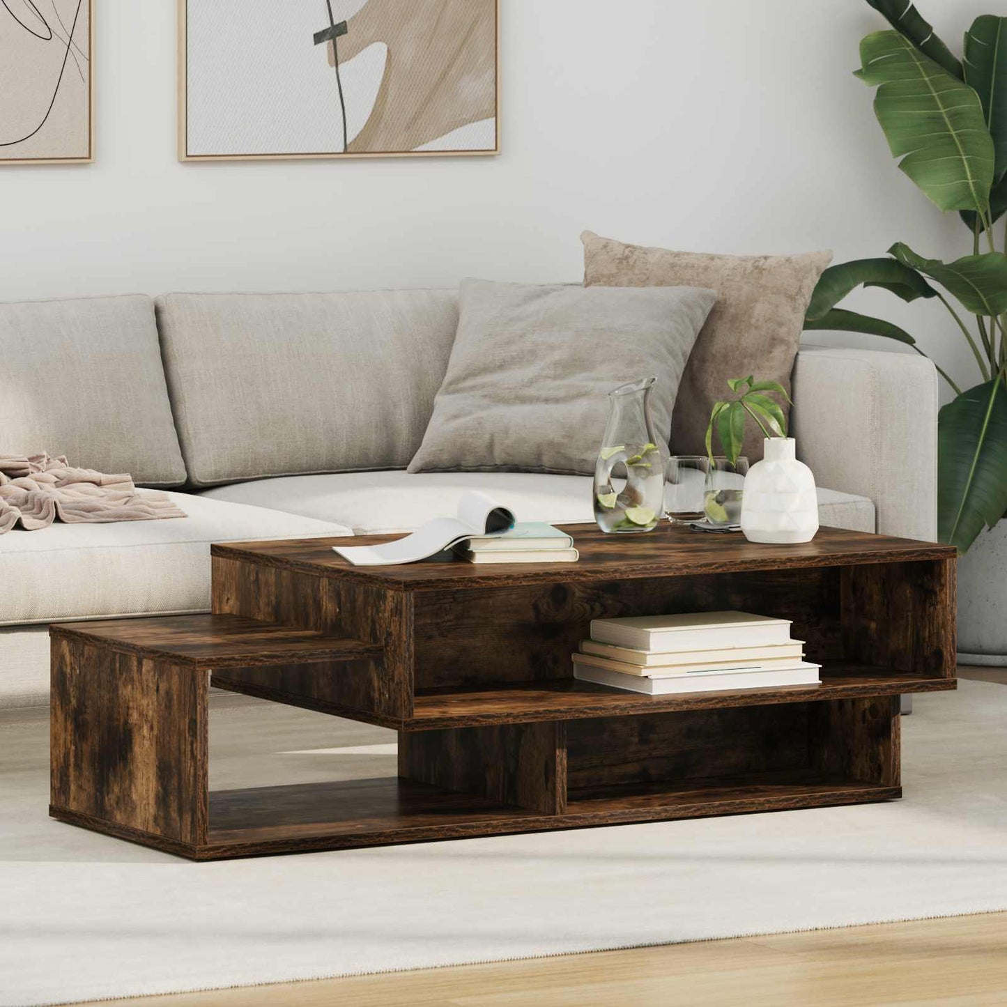 vidaXL Τραπεζάκι σαλονιού Καπνιστό Δρύς 105 x 50 x 32,5 εκ