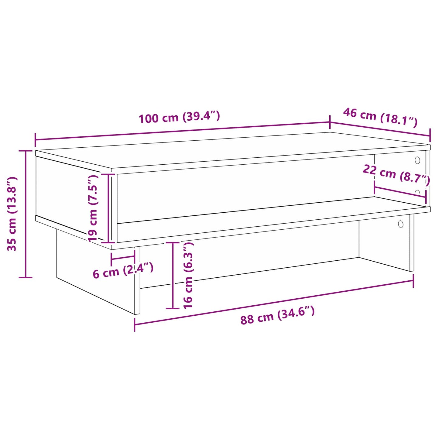 vidaXL Τραπεζάκι σαλονιού Σκυρόδεμα Γκρι 100 x 46 x 35 εκ.