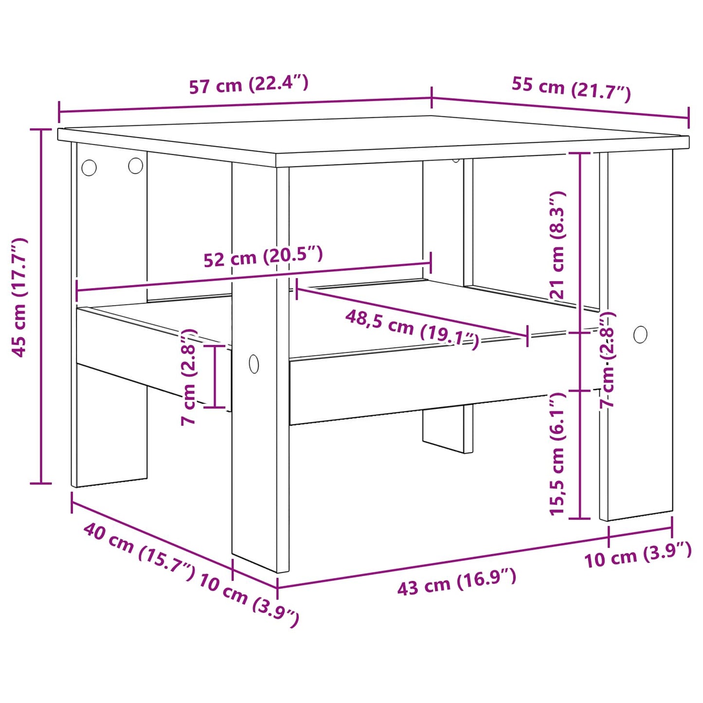 vidaXL Τραπεζάκι σαλονιού Artisan Oak 57 x 55 x 45 εκ