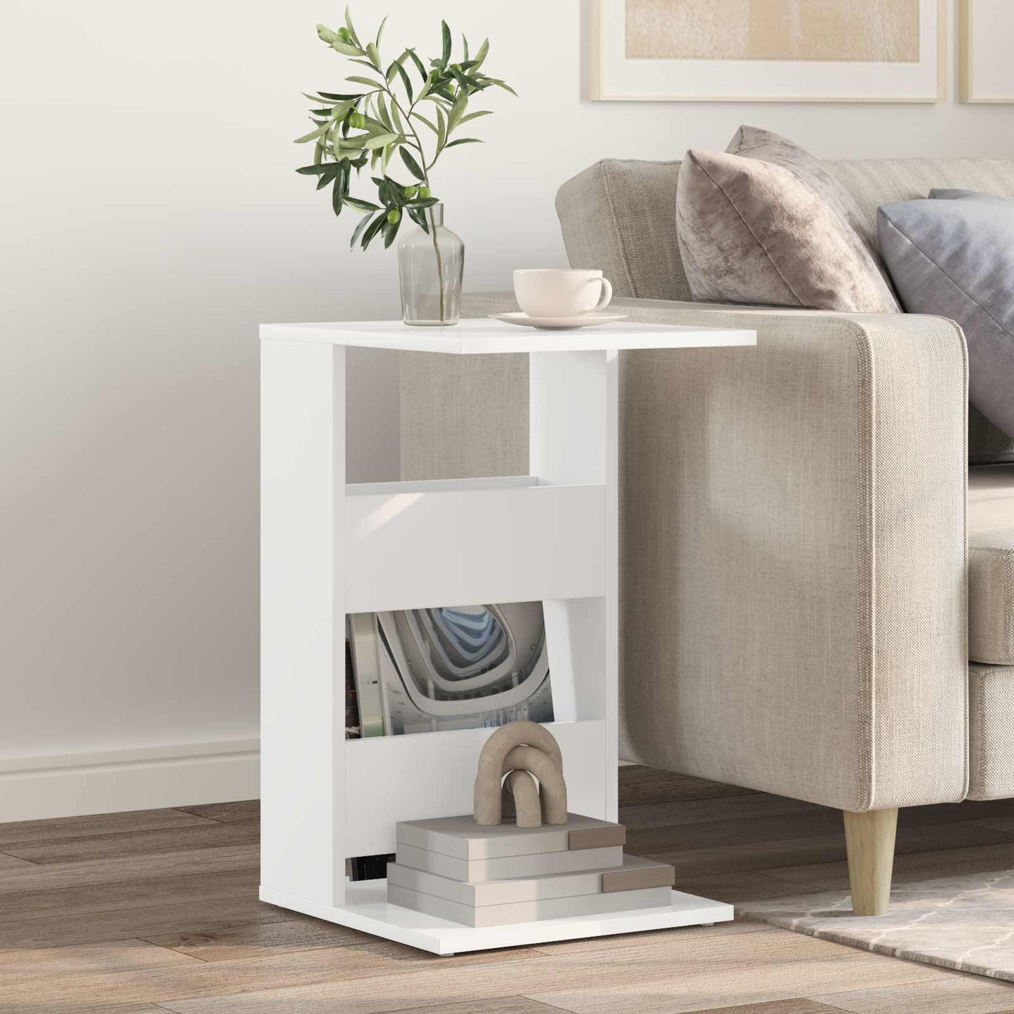 vidaXL Τραπεζάκι Πλευράς Λευκό 40 x 35 x 60,5 εκ Επεξεργασμένο ξύλο