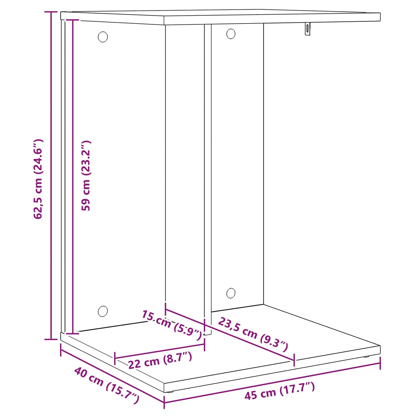 vidaXL Τραπεζάκι Πλευράς Μαύρη Οξυά 45 x 40 x 62,5 εκ.