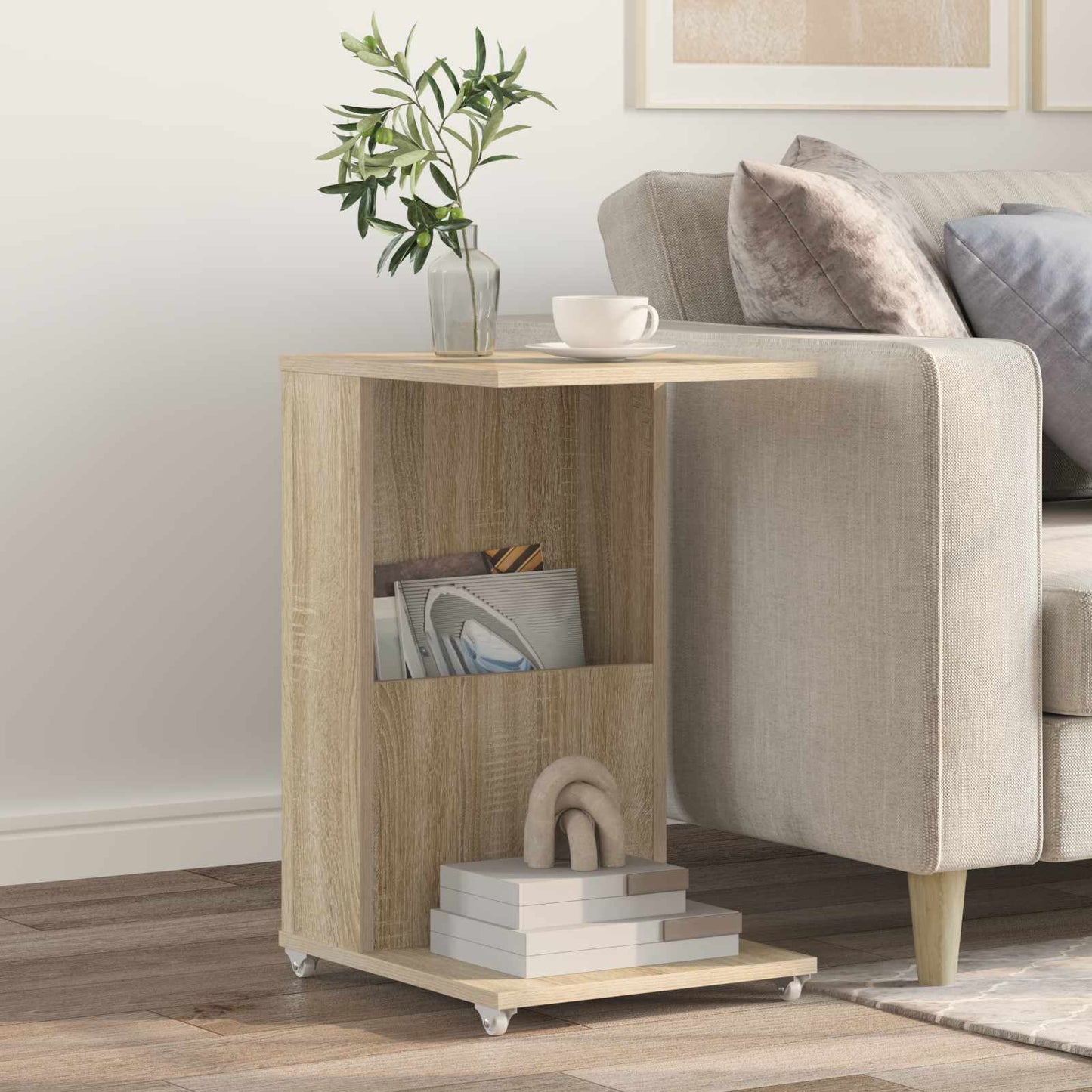 vidaXL Τραπεζάκι Πλευράς με τροχούς Δρύς Sonoma 40 x 35 x 60 εκ.