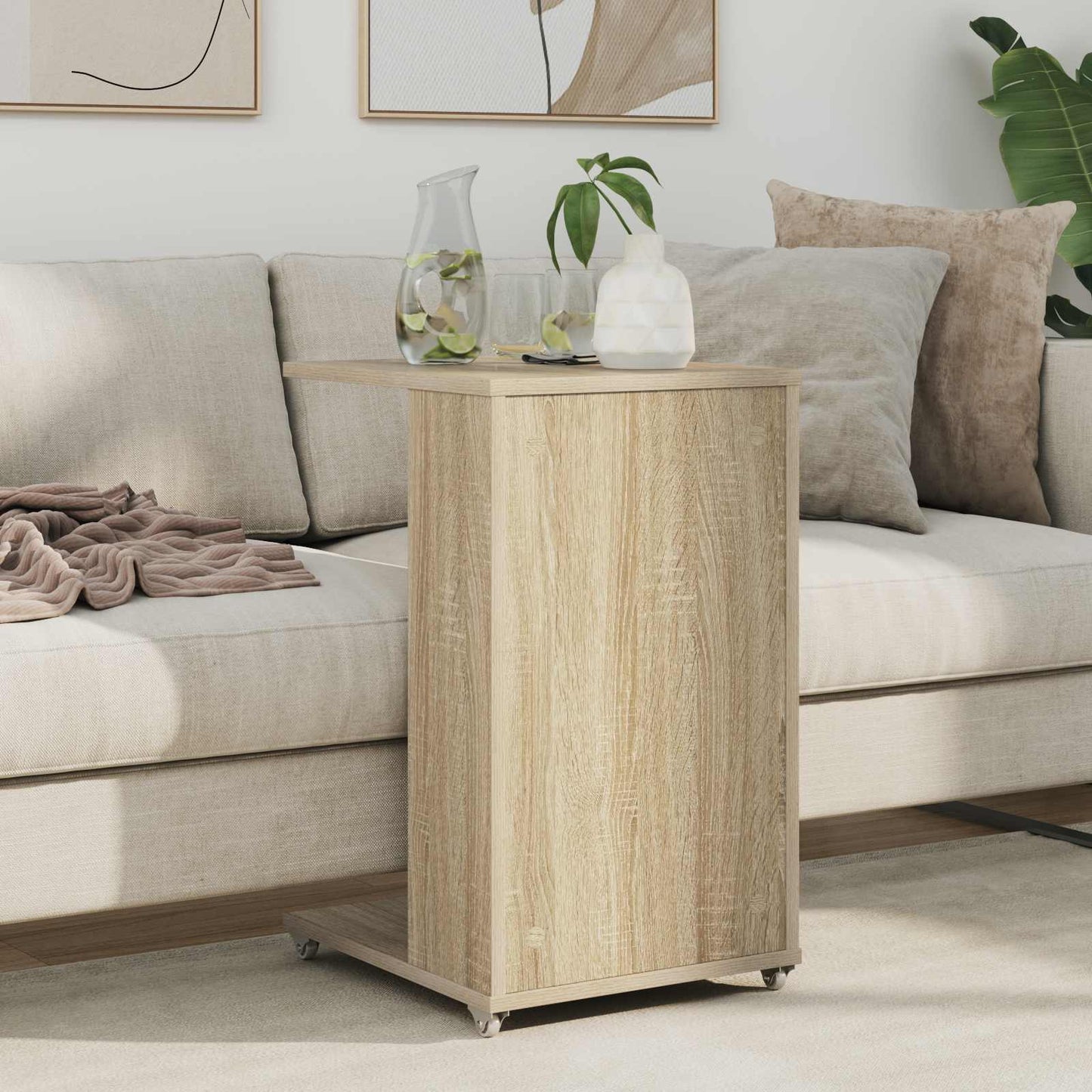 vidaXL Τραπεζάκι Πλευράς με τροχούς Δρύς Sonoma 40 x 35 x 60 εκ.