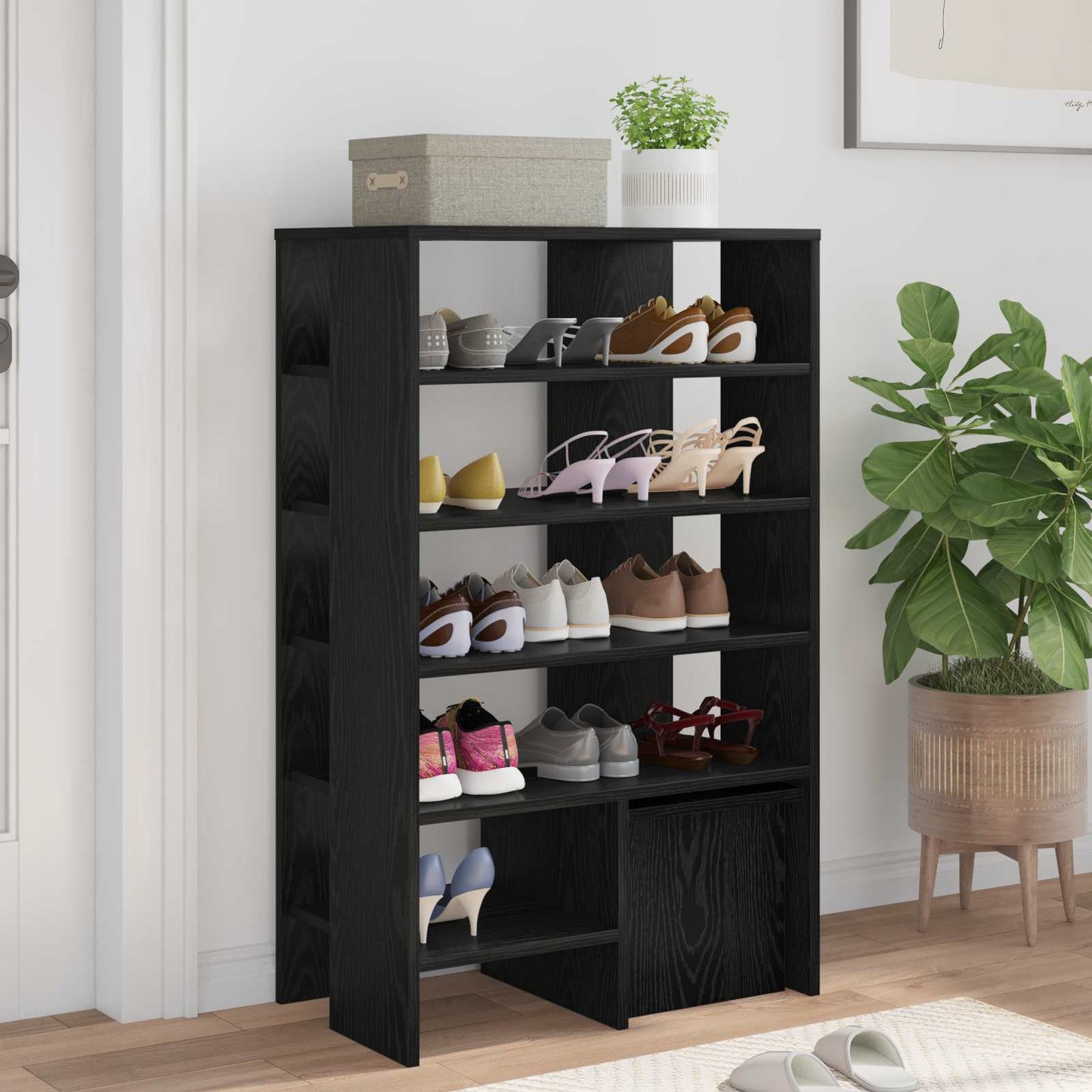 vidaXL Ντουλάπα Παπουτσιών με ράφι 2 pcs Μαύρη Οξυά Επεξεργασμένο ξύλο