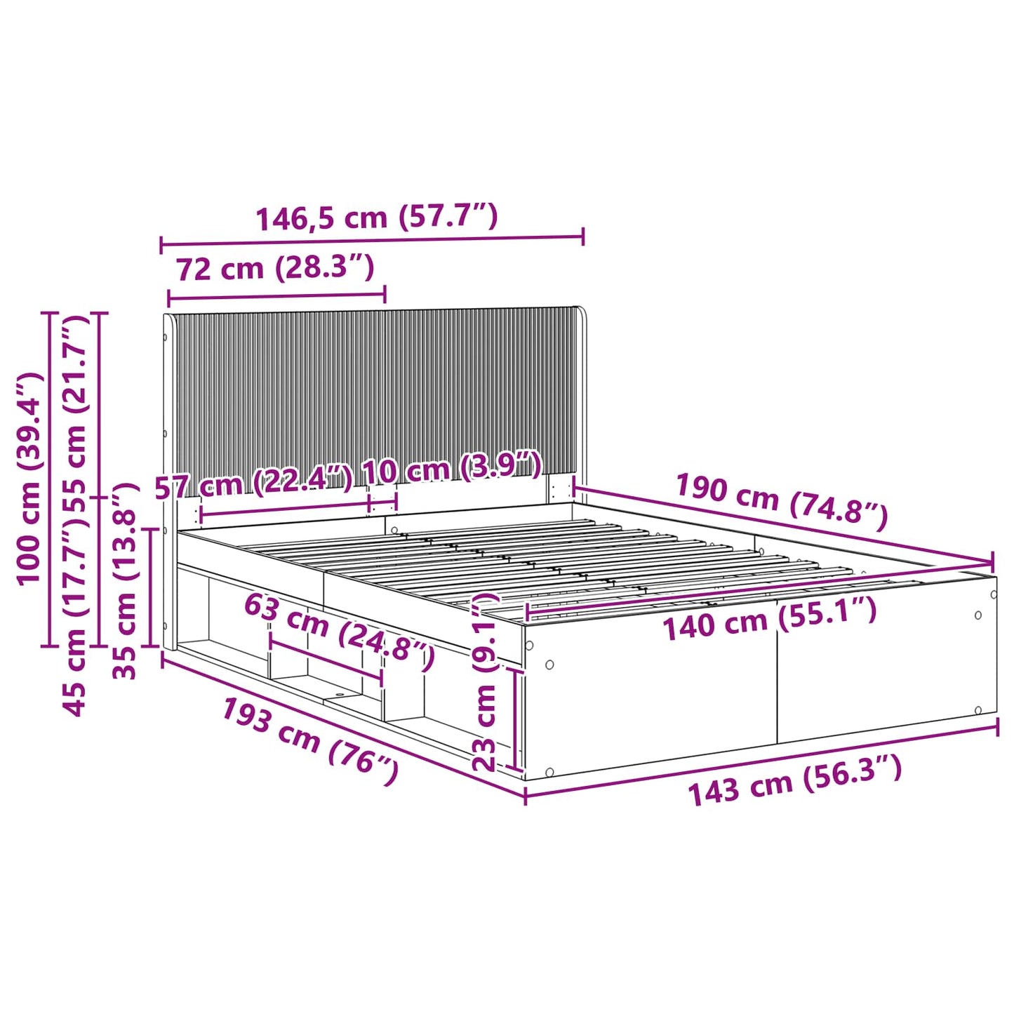 vidaXL Καλάθι με αποθήκη και κεφαλάρι 3 pcs Επεξεργασμένο Ξύλο