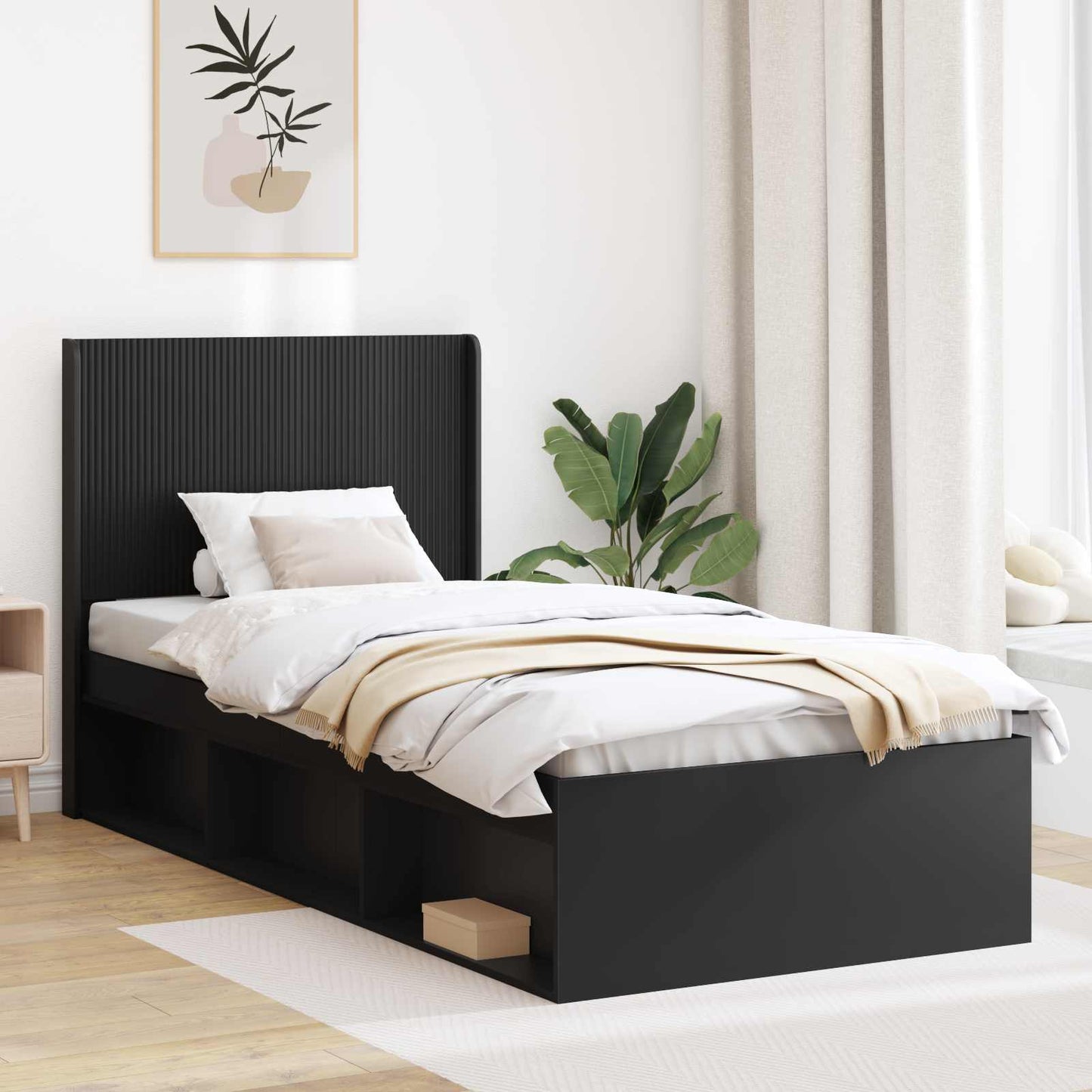 vidaXL Καλάθι με αποθήκη και κεφαλάρι Μαύρο 90 x 200 cm
