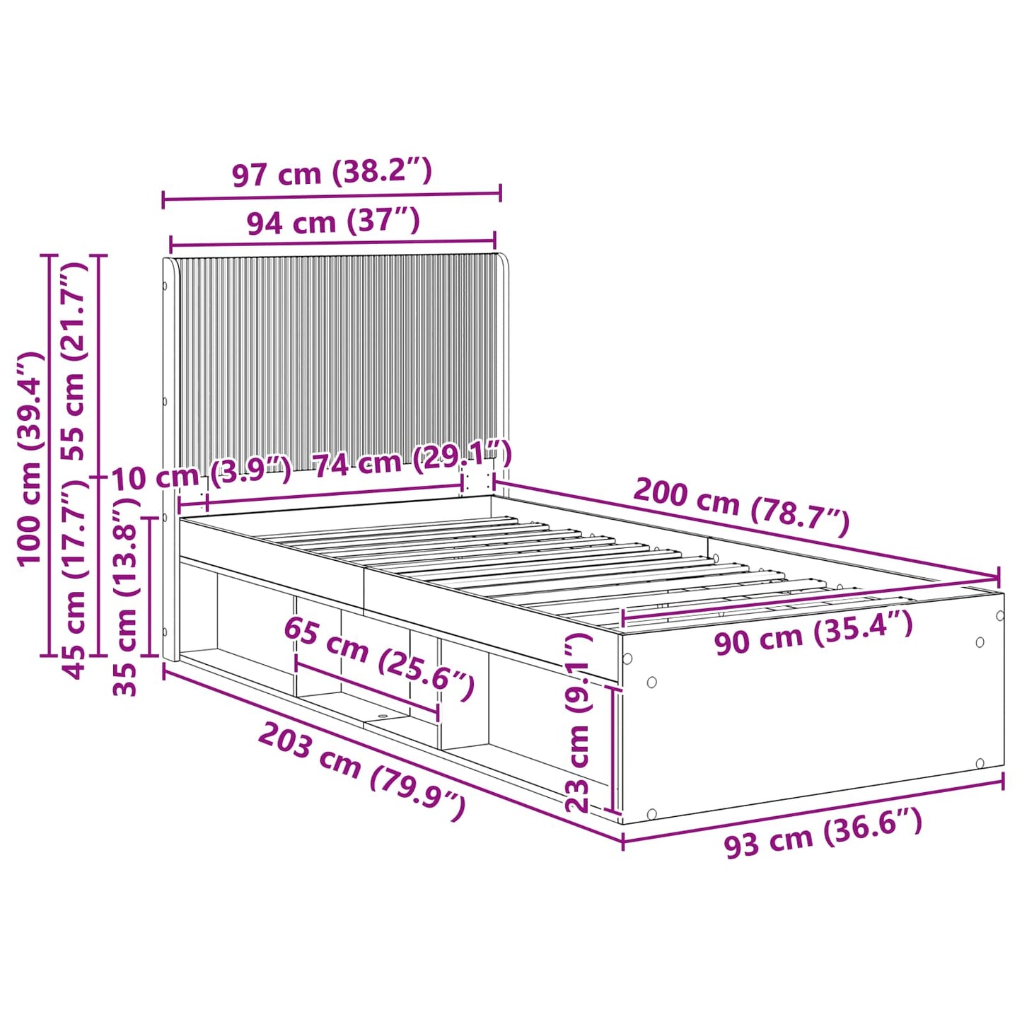 vidaXL Καλάθι με αποθήκη και κεφαλάρι Μαύρο 90 x 200 cm