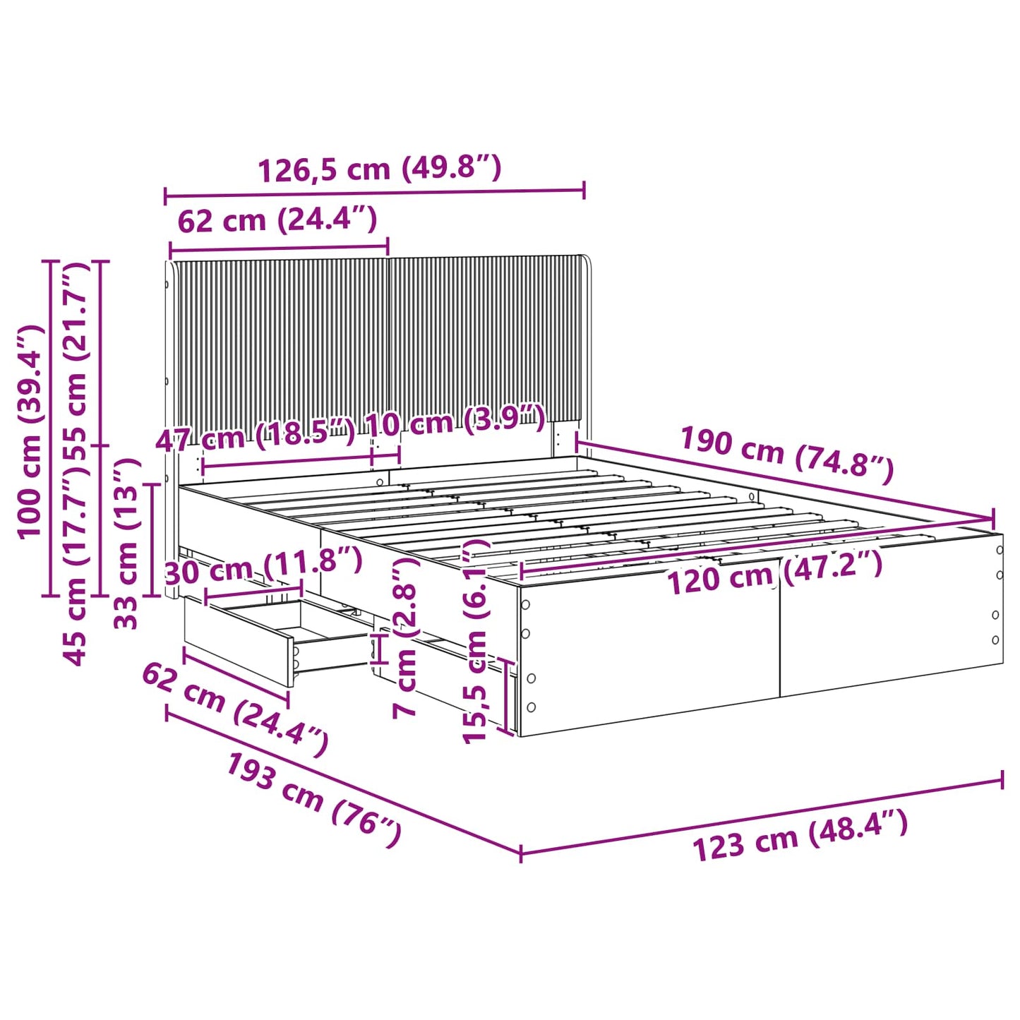 vidaXL Καλάθι με αποθήκη και κεφαλάρι Γκρι Sonoma 120 x 190 cm