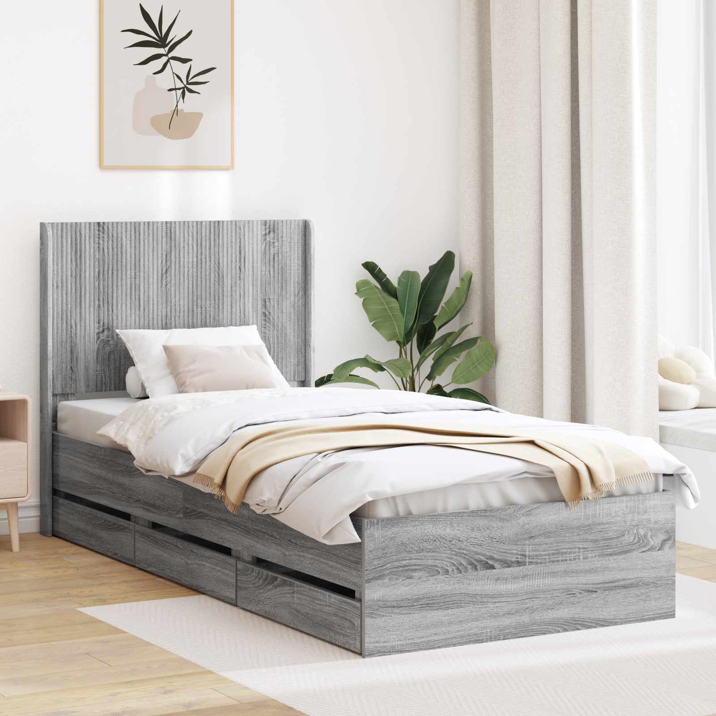 vidaXL Καλάθι με αποθήκη και κεφαλάρι Γκρι Sonoma 90 x 200 cm