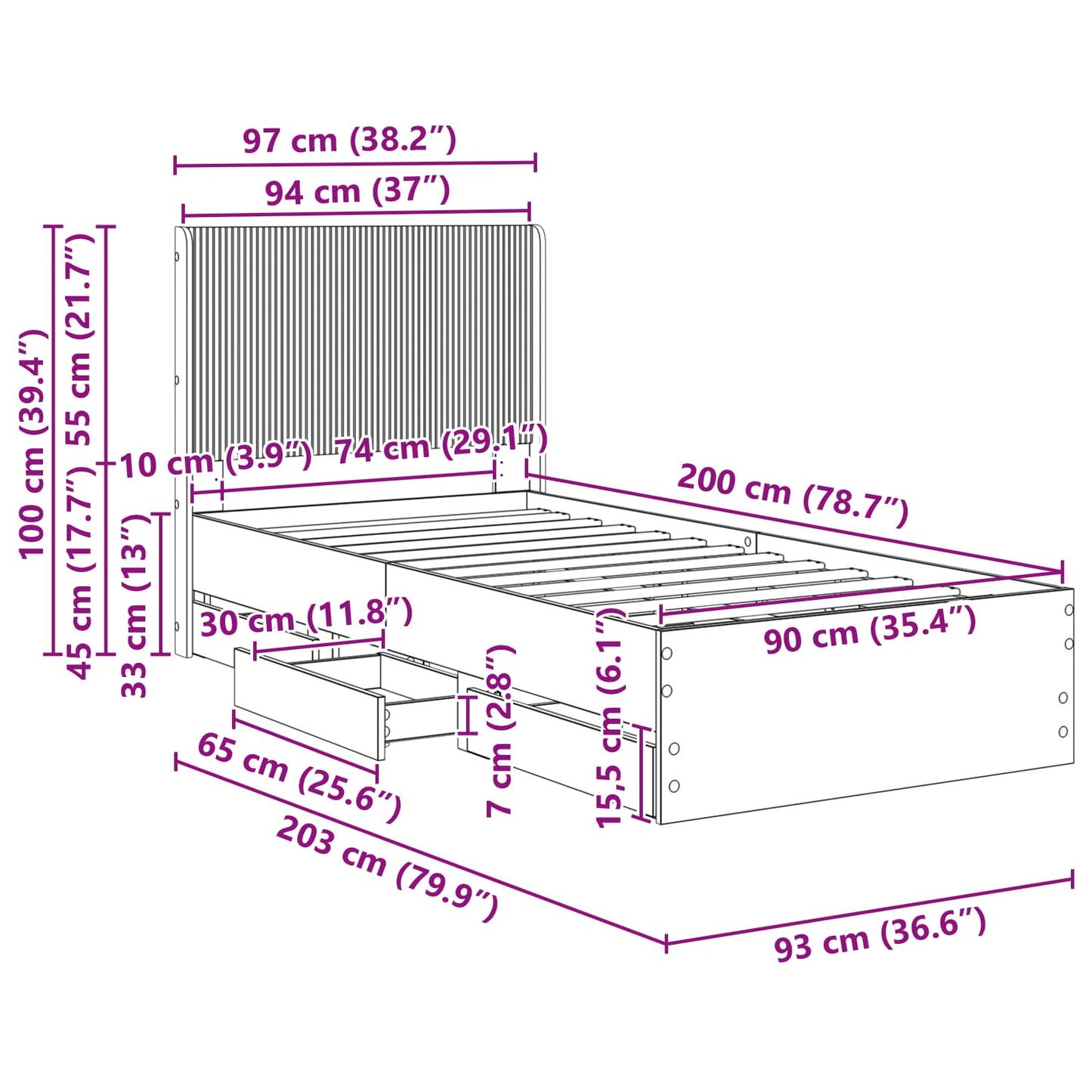 vidaXL Καλάθι με αποθήκη και κεφαλάρι Γκρι Sonoma 90 x 200 cm