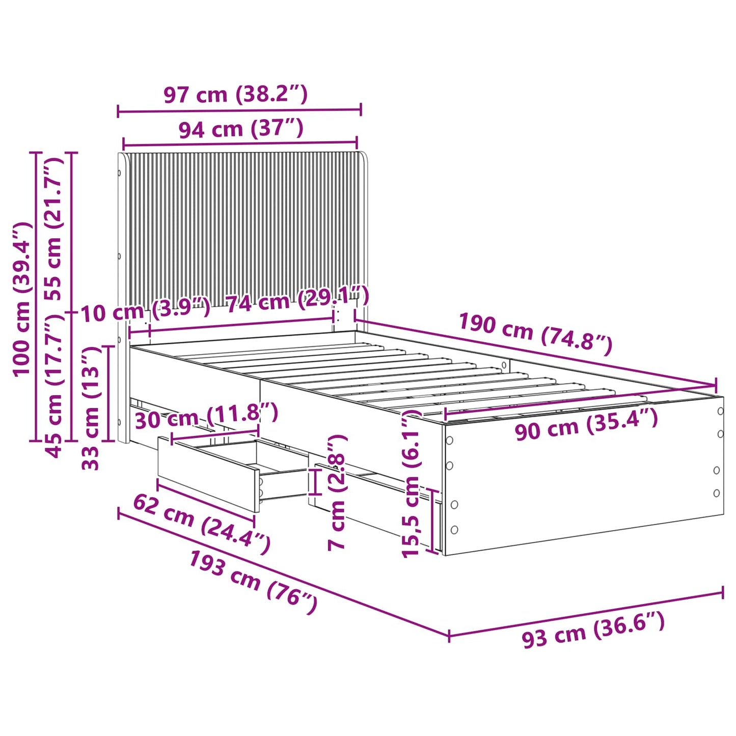 vidaXL Καλάθι με αποθήκη και κεφαλάρι Γκρι Sonoma 90 x 190 cm