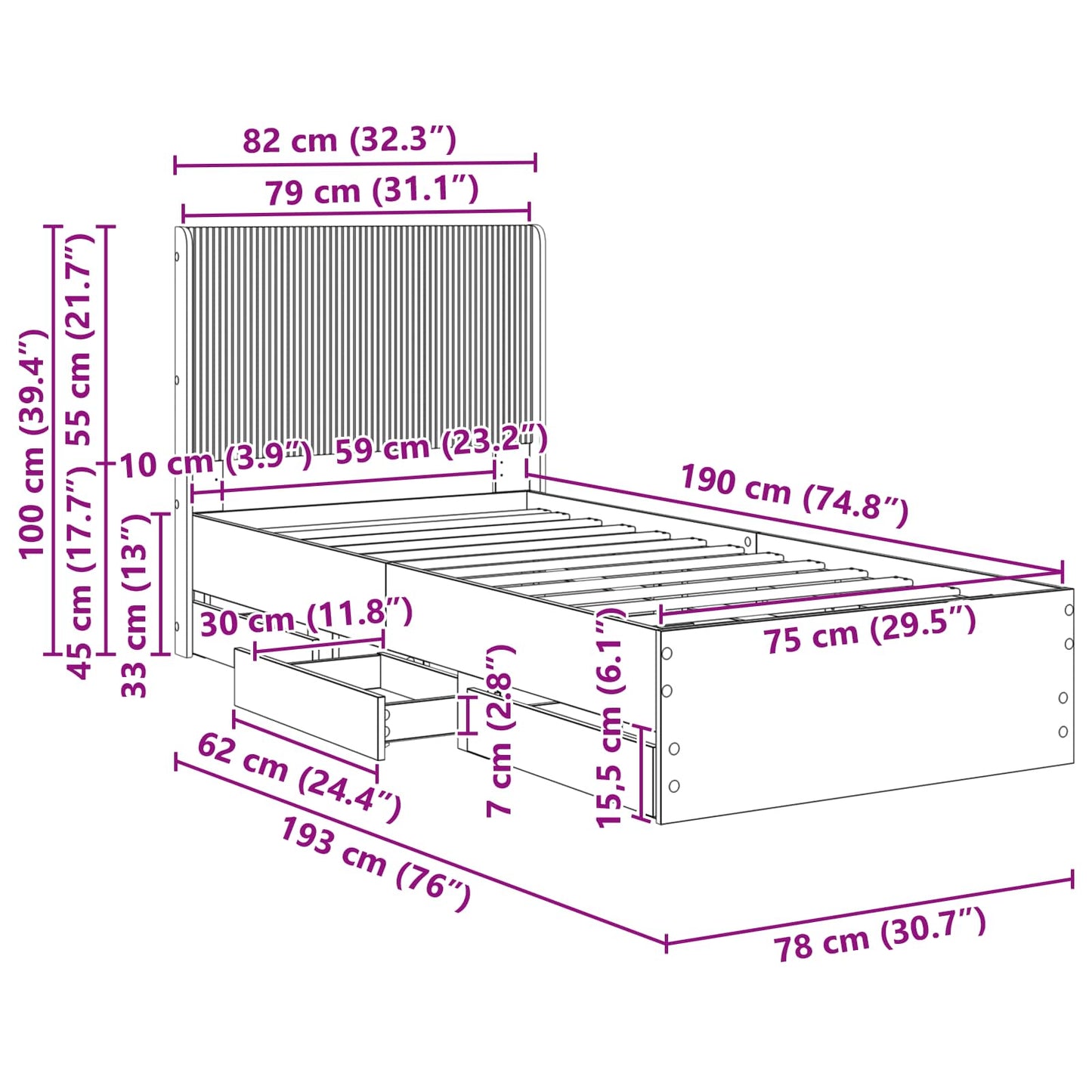 vidaXL Καλάθι με αποθήκη και κεφαλάρι Sonoma Δρυς 75 x 190 cm