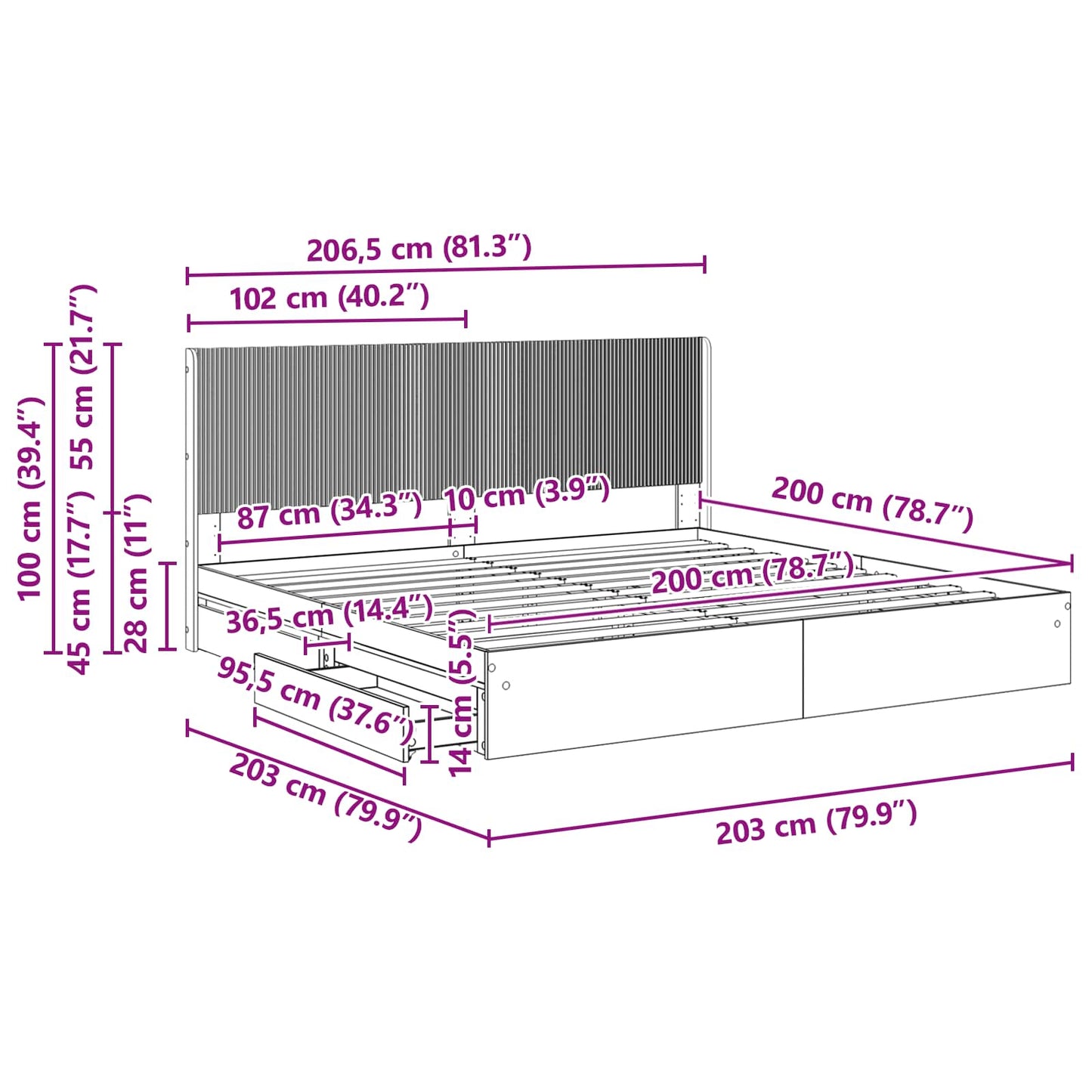 vidaXL Καλάθι με αποθήκη και κεφαλάρι Μαύρο 200 x 200 cm