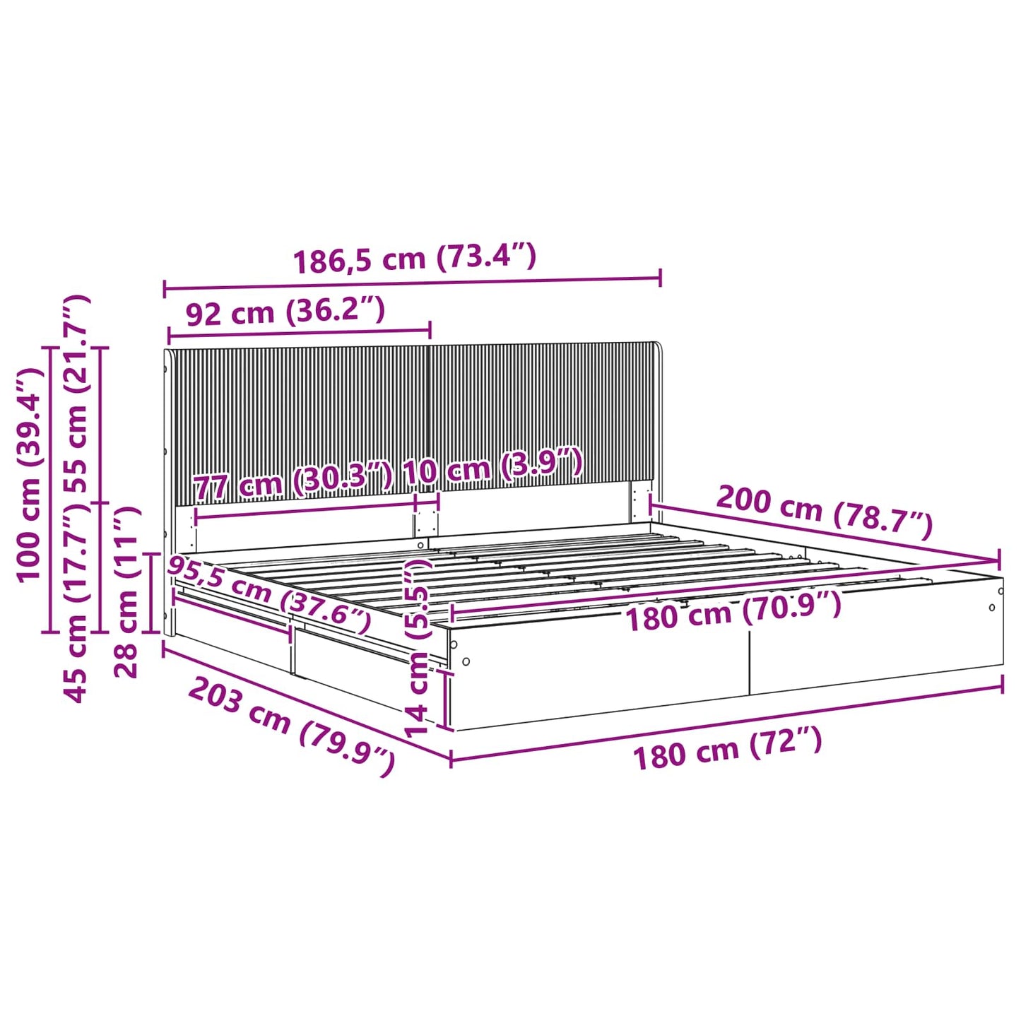 vidaXL Καλάθι με αποθήκη και κεφαλάρι Λευκό 180 x 200 cm