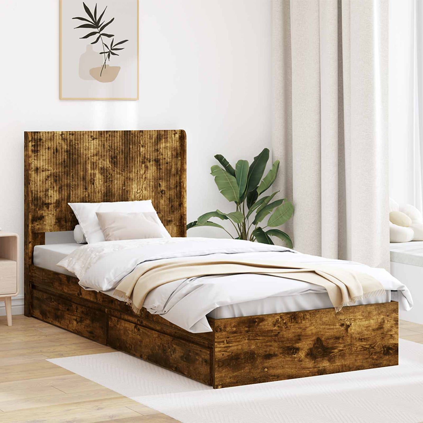 vidaXL Καλάθι με αποθήκη και κεφαλάρι Καπνισμένο Ξύλο Δρυός
