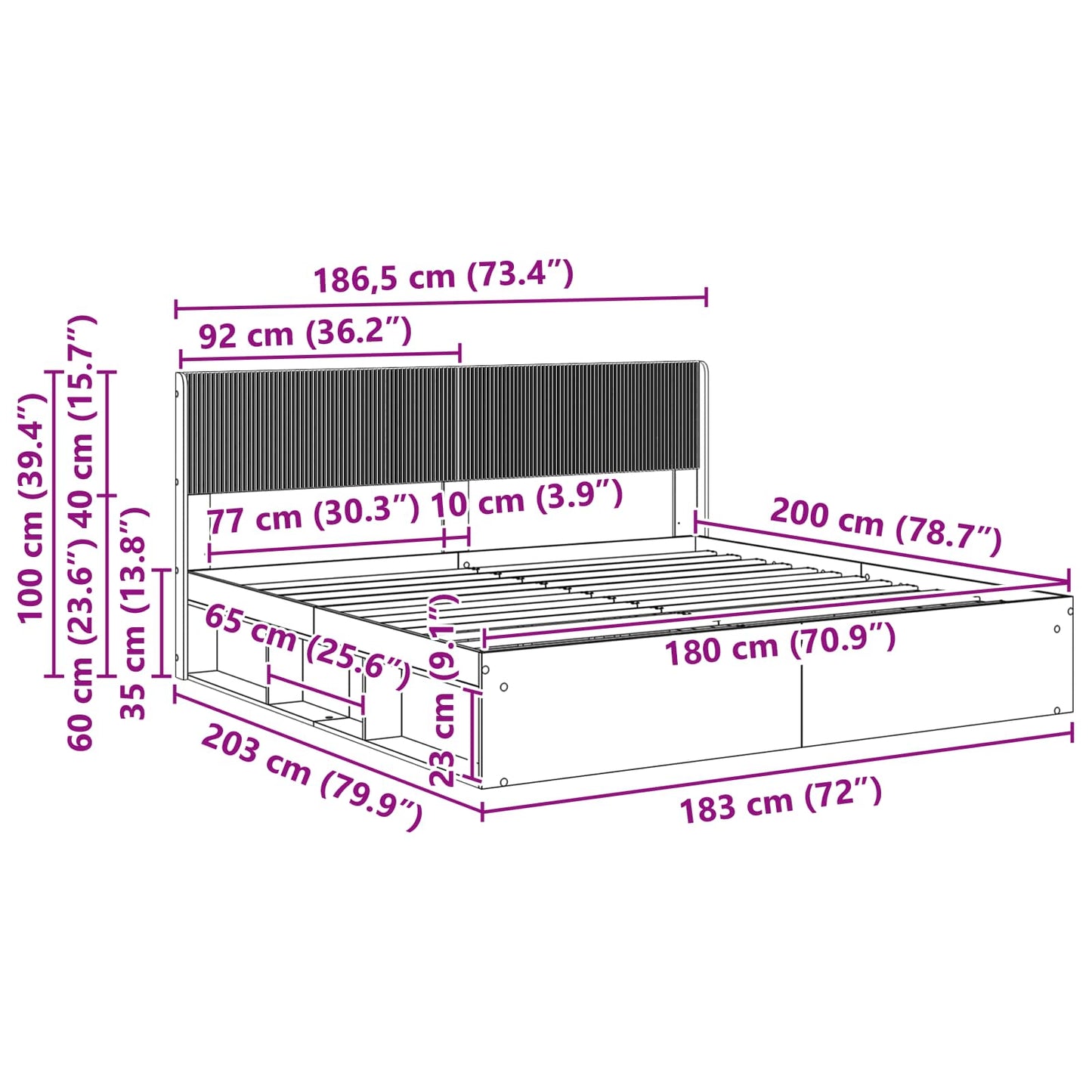 vidaXL Καλάθι με αποθήκη και κεφαλάρι Μαύρο 180 x 200 cm