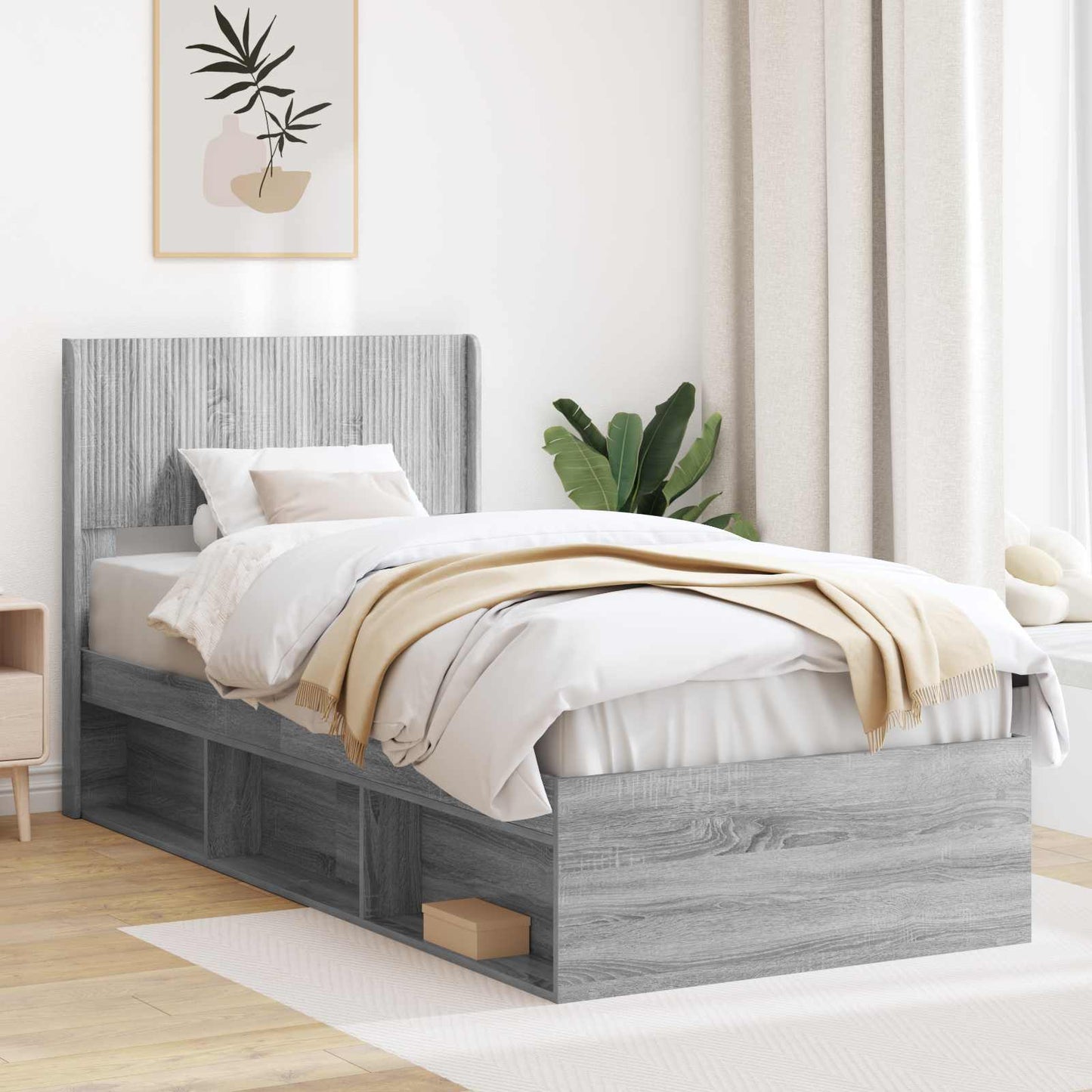 vidaXL Καλάθι με αποθήκη και κεφαλάρι Γκρι Sonoma 100 x 200 cm
