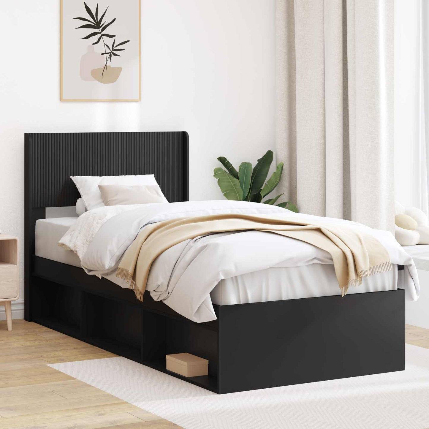 vidaXL Καλάθι με αποθήκη και κεφαλάρι Μαύρο 90 x 190 cm