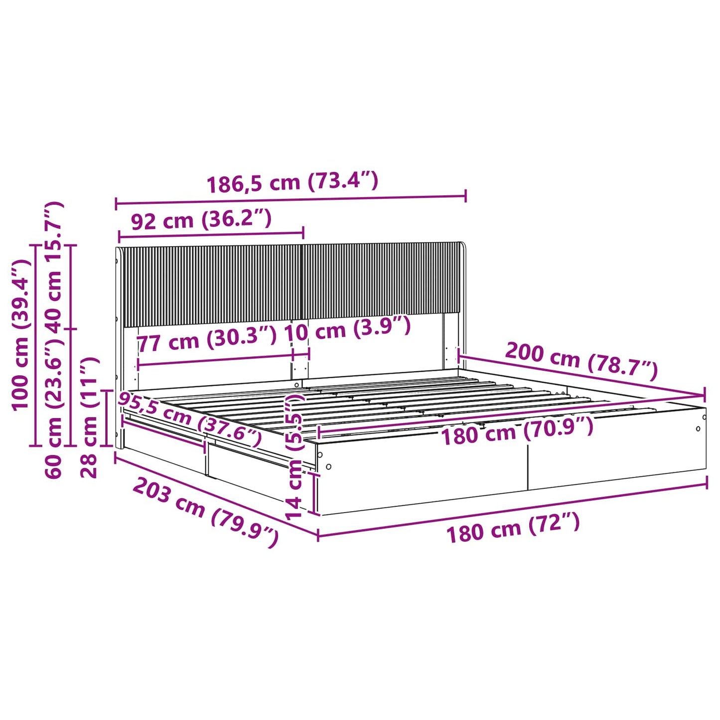vidaXL Καλάθι με αποθήκη και κεφαλάρι Sonoma Δρυς 180 x 200 cm