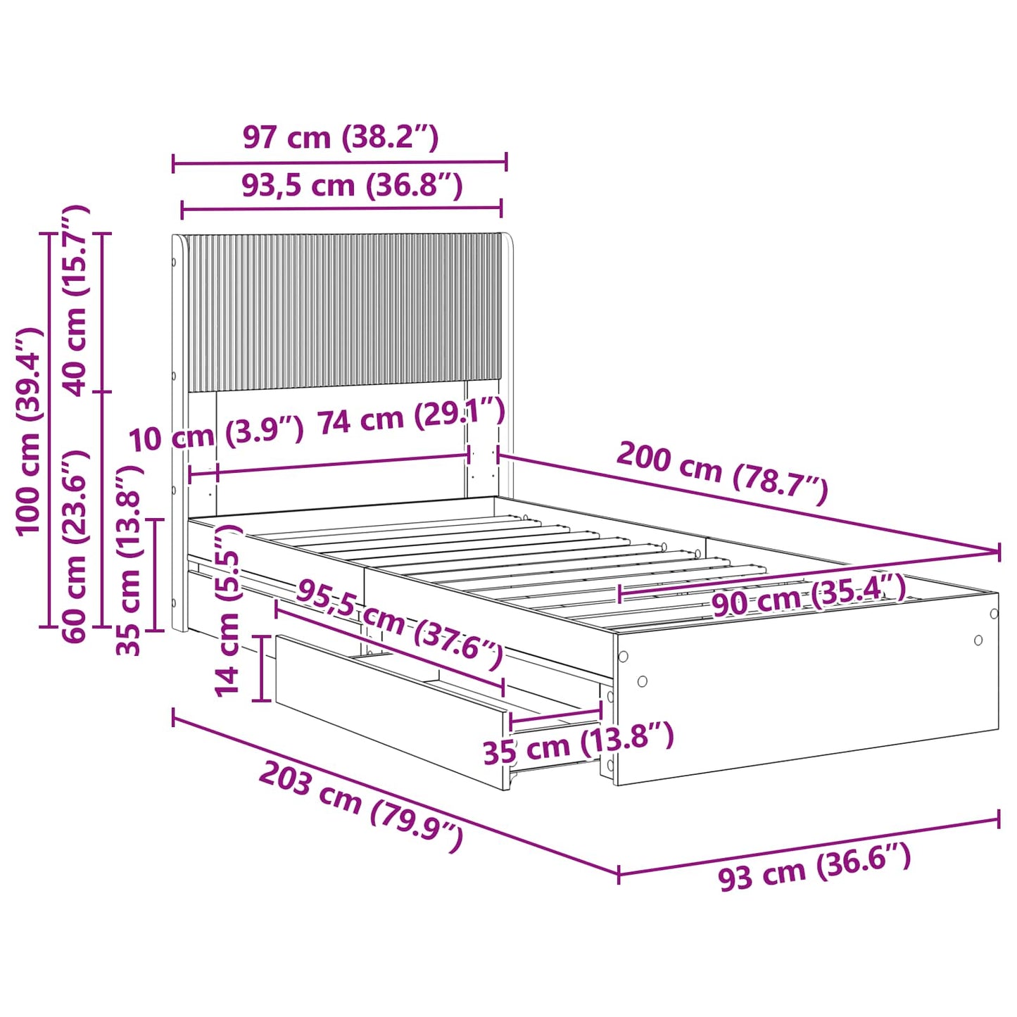 vidaXL Καλάθι με αποθήκη και κεφαλάρι Γκρι Sonoma 90 x 200 cm
