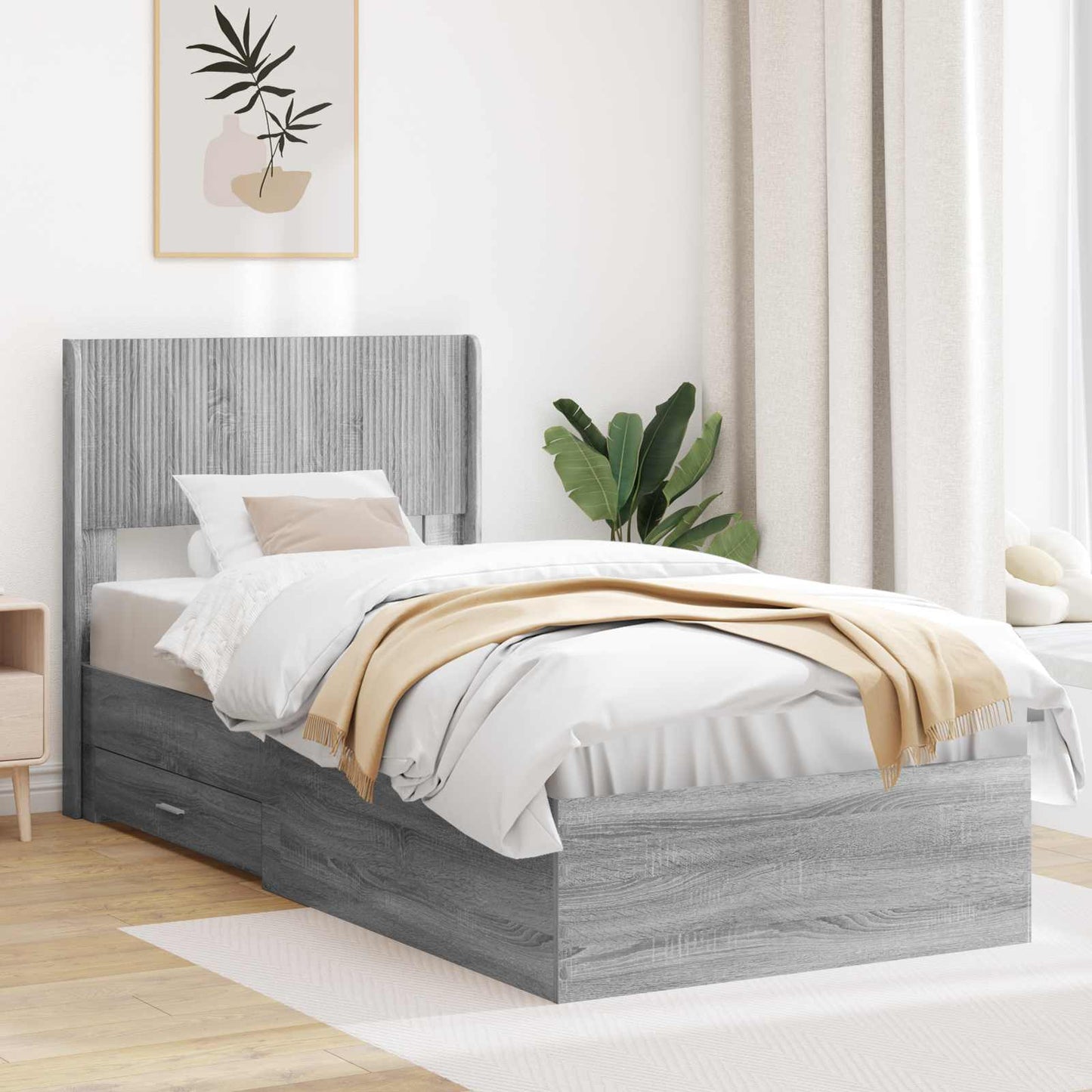 vidaXL Καλάθι με αποθήκη και κεφαλάρι Γκρι Sonoma 90 x 190 cm