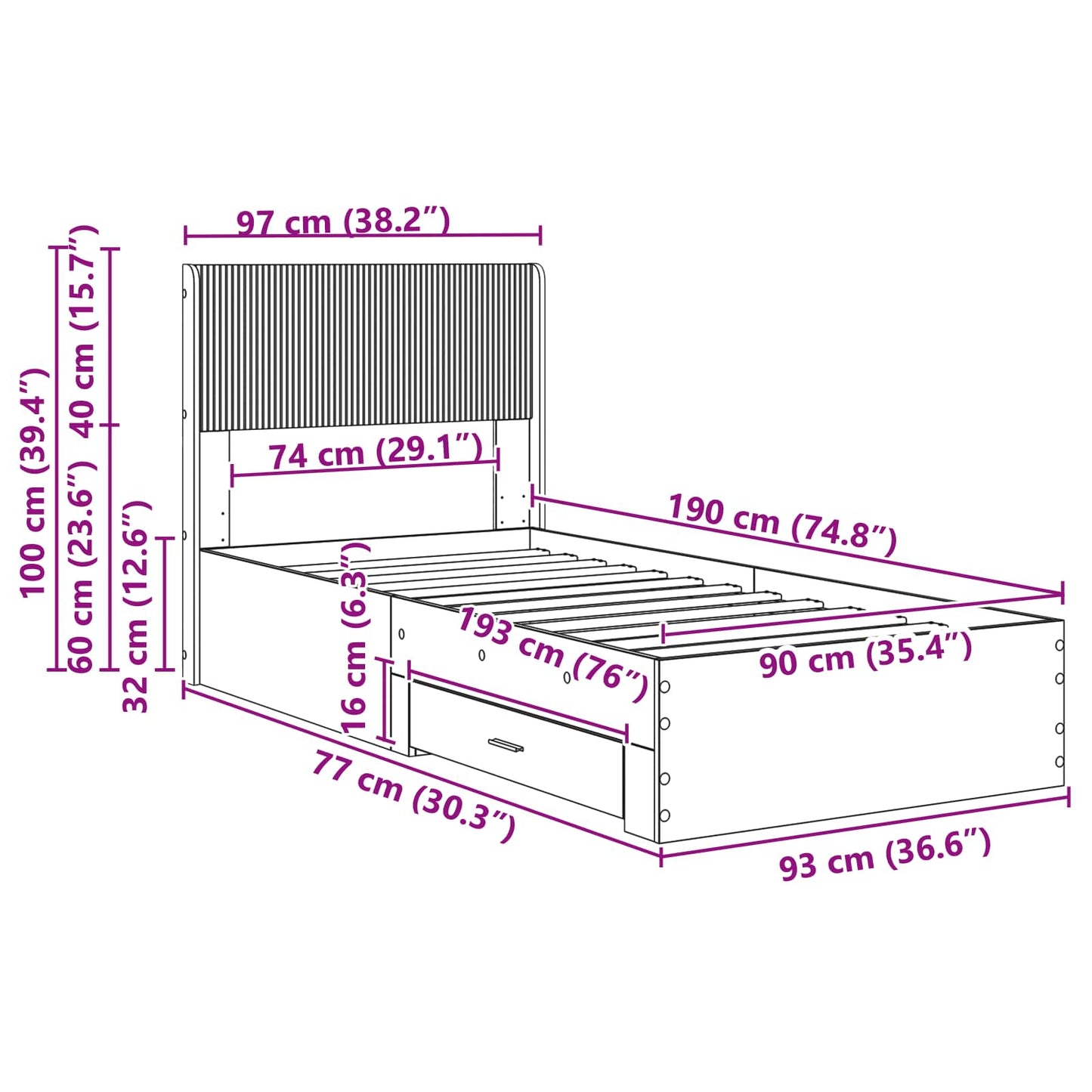 vidaXL Καλάθι με αποθήκη και κεφαλάρι Artisan Δρυς 90 x 190 cm