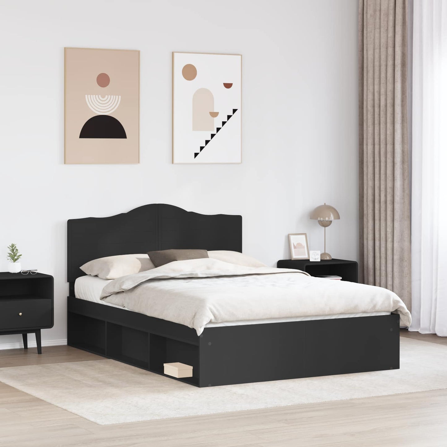 vidaXL Σκελετός Κρεβατιού Μαύρο 150 x 200 cm Στερεά ξυλεία πεύκου