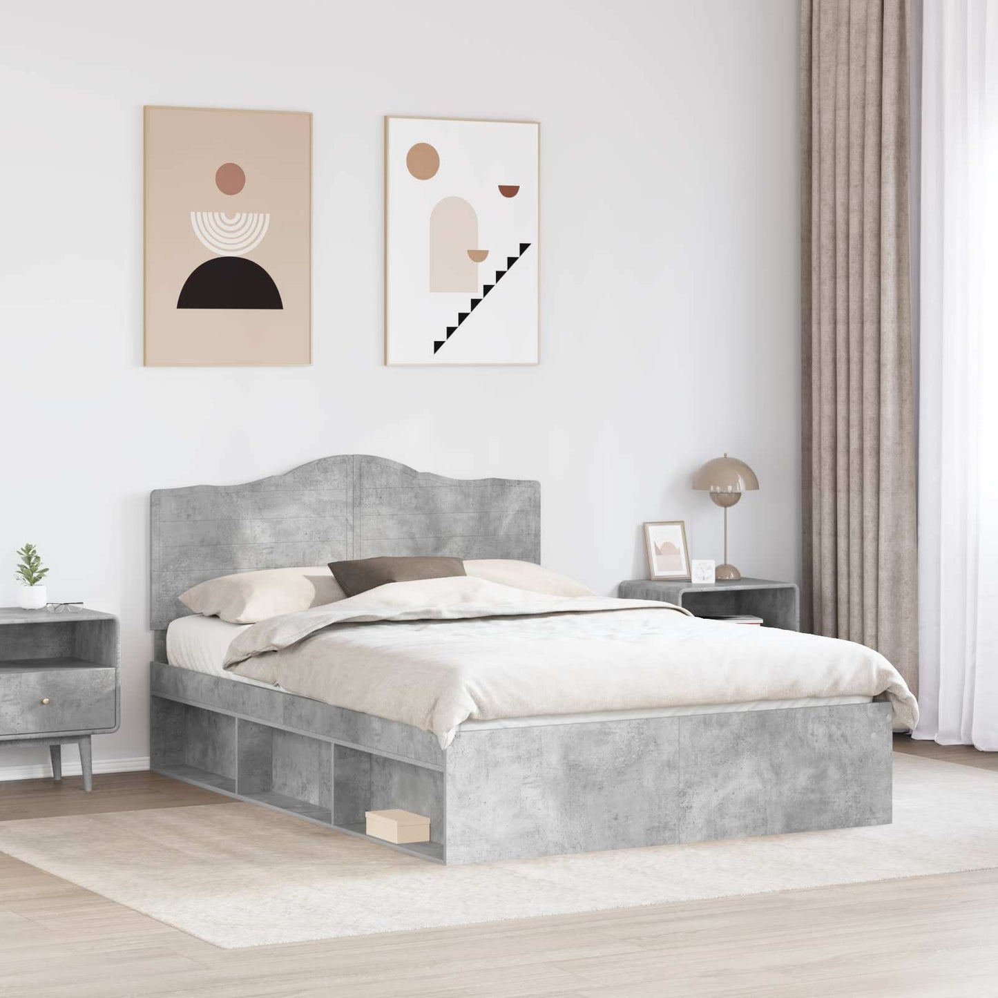 vidaXL Σκελετός Κρεβατιού με κεφαλάρι Γκρι Μπετόν 150 x 200 cm