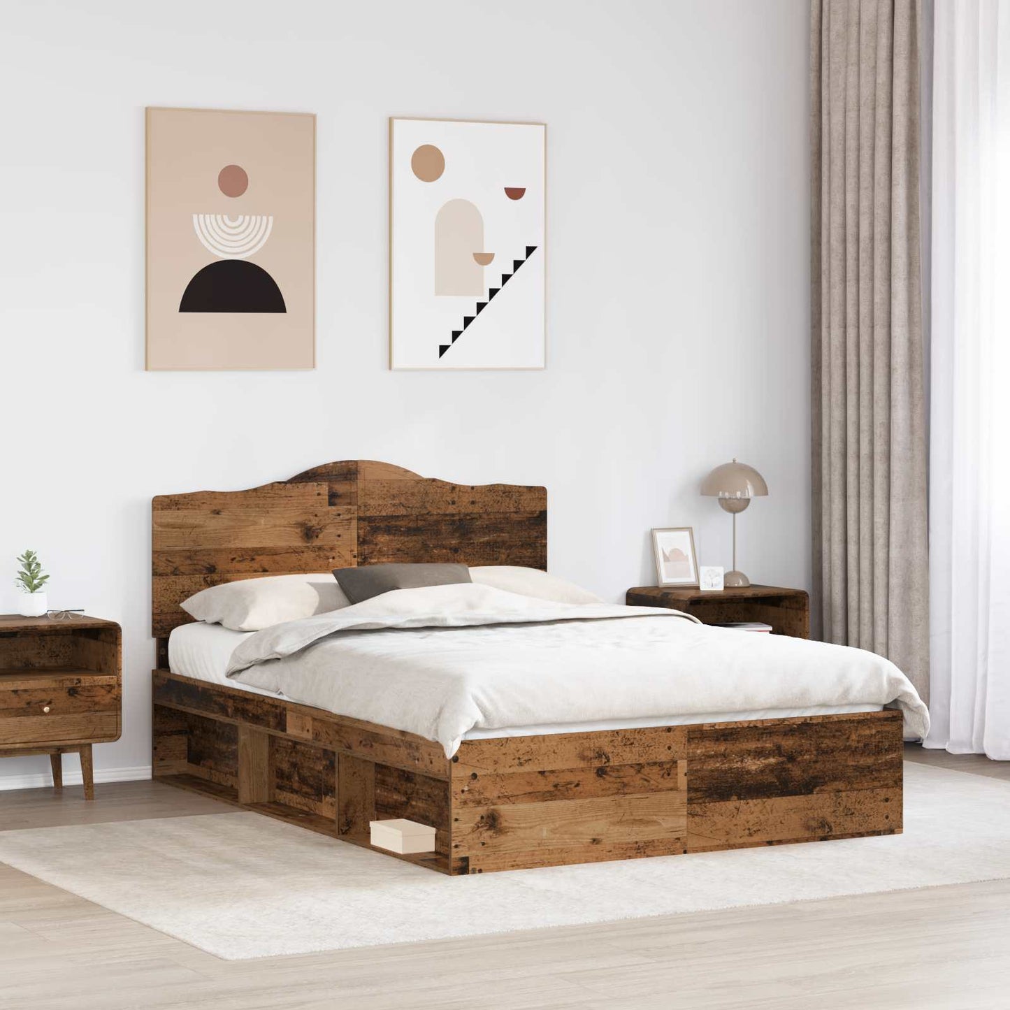 vidaXL Σκελετός Κρεβατιού Παλιό ξύλο 150 x 200 cm Στερεά ξυλεία πεύκου