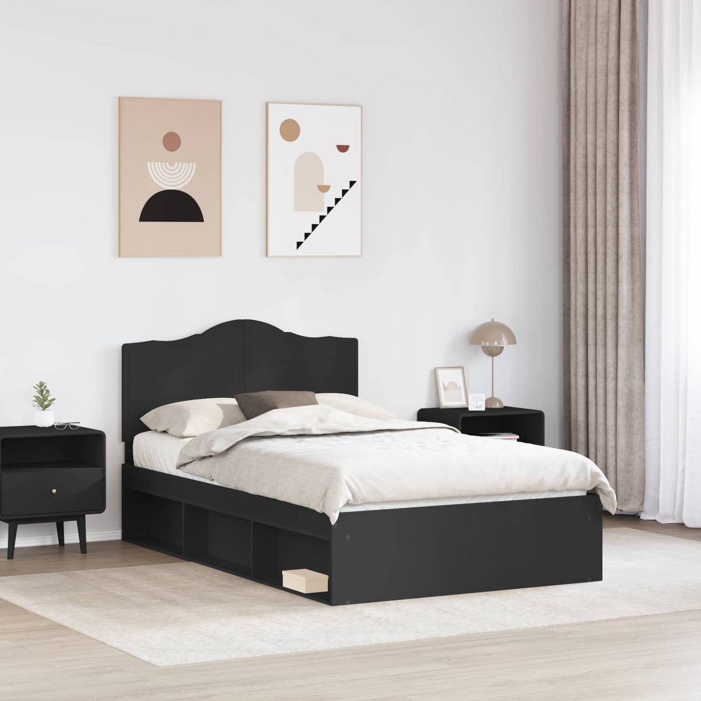 vidaXL Σκελετός Κρεβατιού Μαύρο 135 x 190 cm Στερεά ξυλεία πεύκου