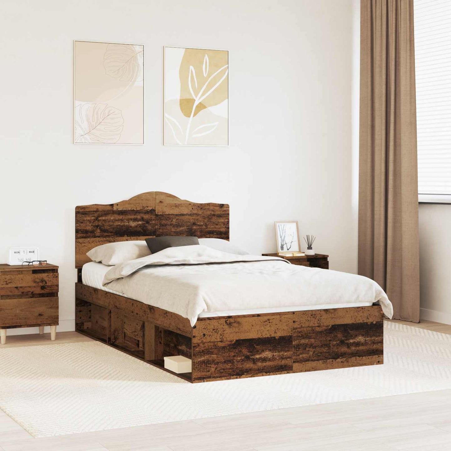vidaXL Σκελετός Κρεβατιού Παλιό ξύλο 135 x 190 cm Στερεά ξυλεία πεύκου