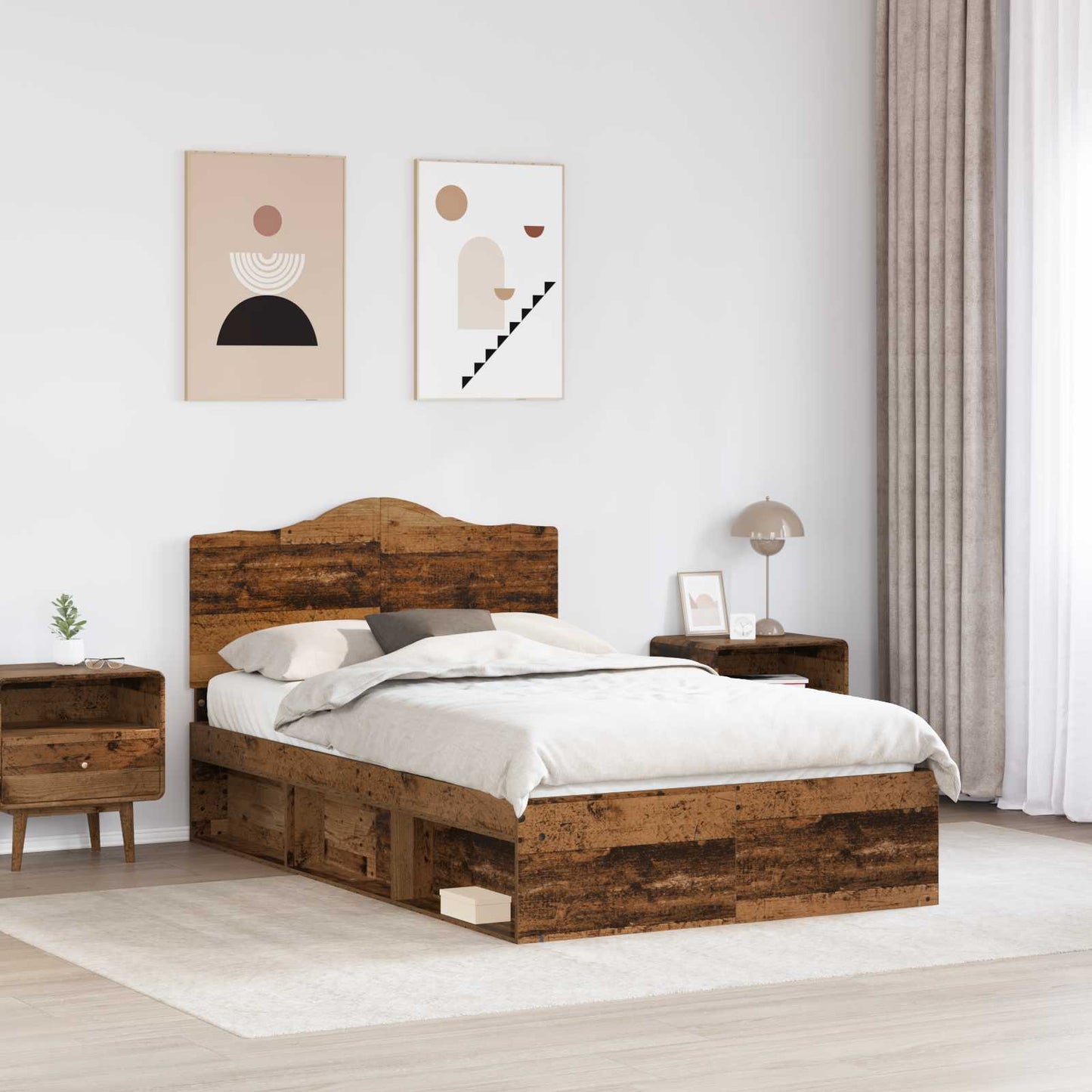 vidaXL Σκελετός Κρεβατιού Παλιό ξύλο 135 x 190 cm Στερεά ξυλεία πεύκου