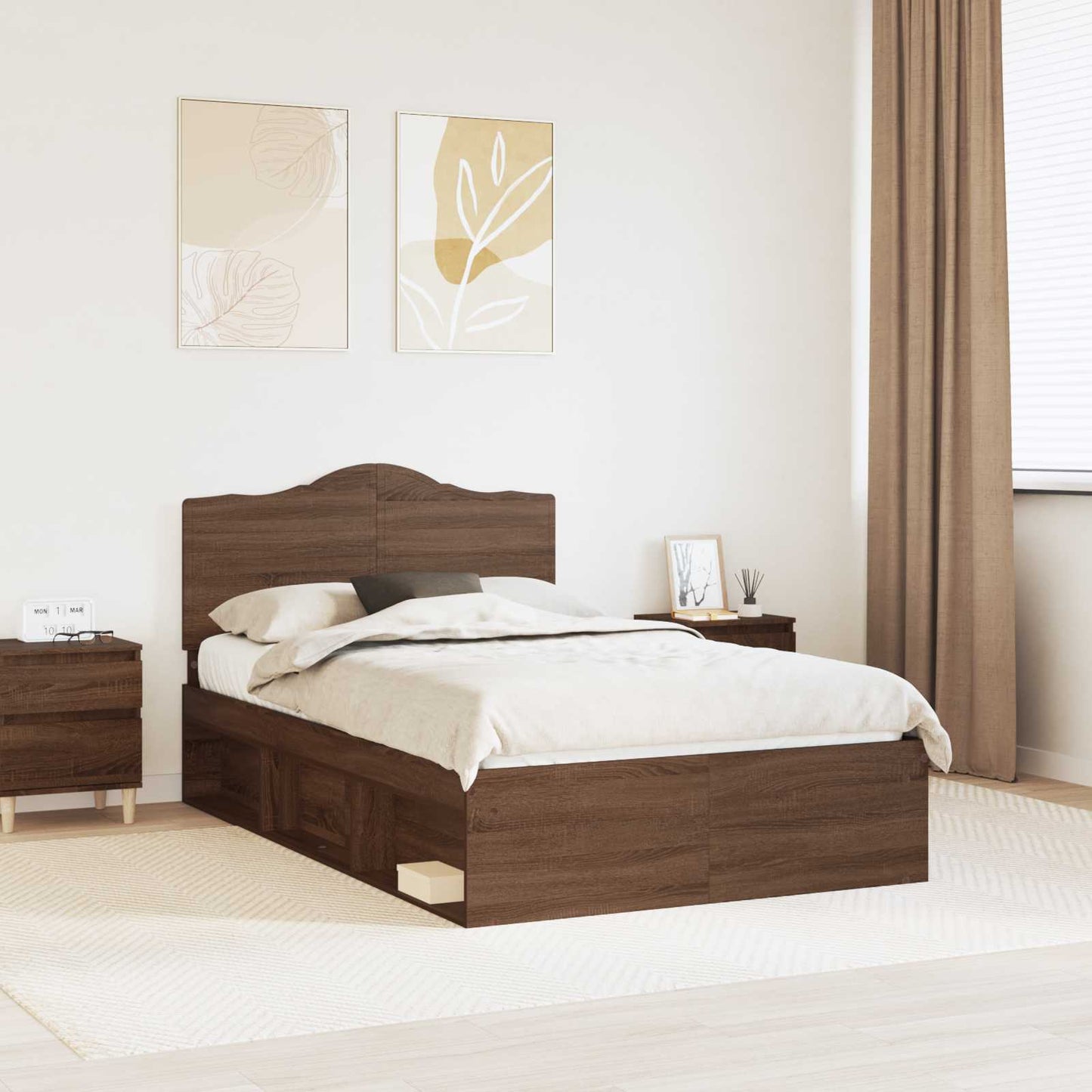 vidaXL Σκελετός Κρεβατιού Καφέ δρυς 120 x 190 cm Στερεά ξυλεία πεύκου