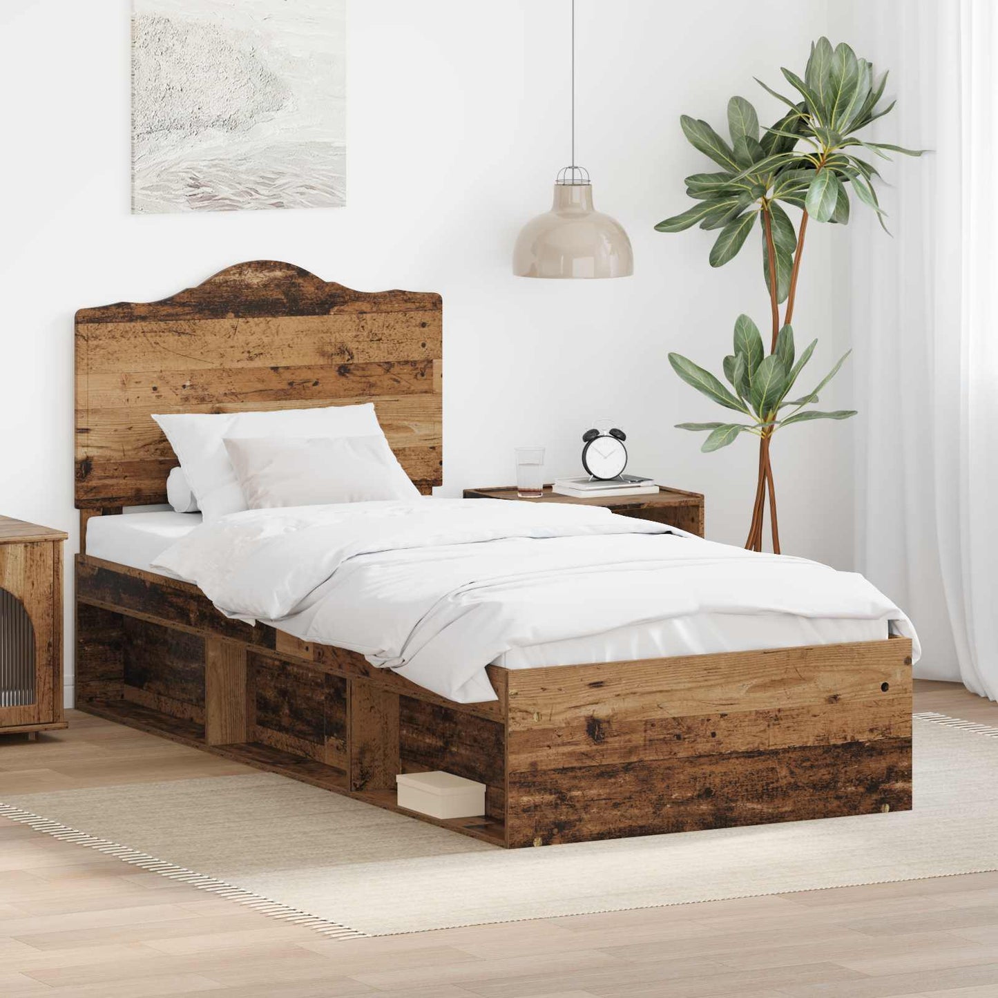 vidaXL Σκελετός Κρεβατιού Παλιό ξύλο 100 x 200 cm Στερεά ξυλεία πεύκου