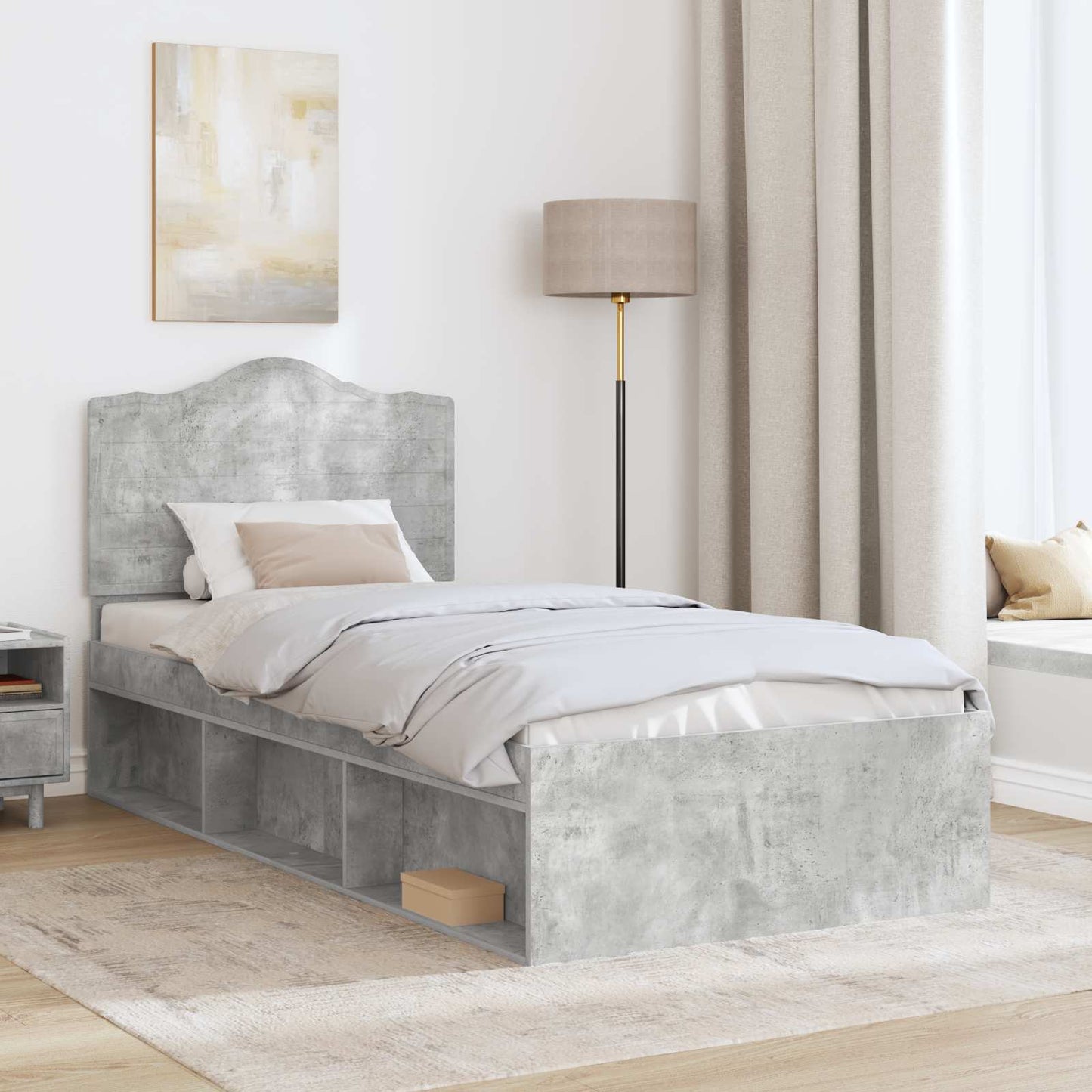 vidaXL Σκελετός Κρεβατιού Γκρι Μπετόν 90 x 190 cm Στερεά ξυλεία πεύκου