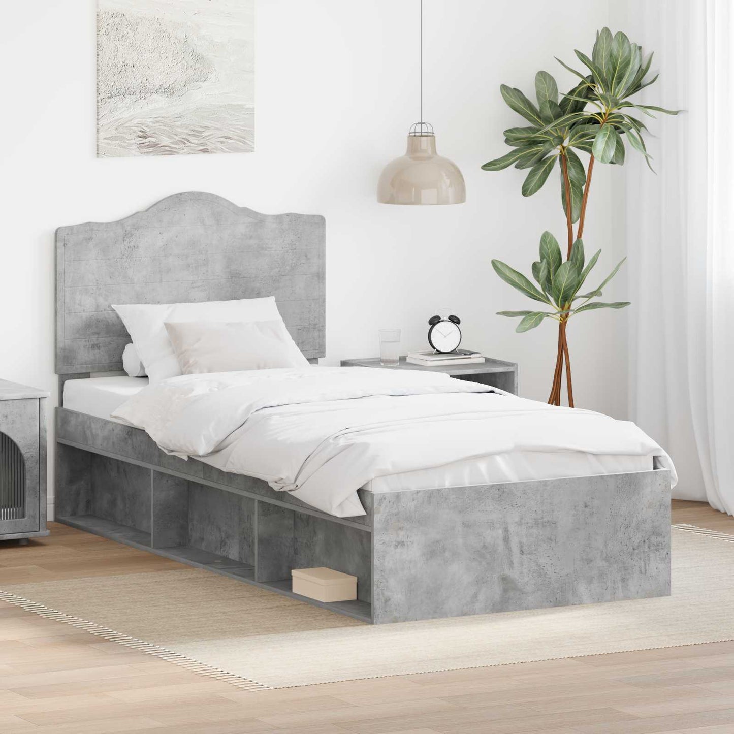 vidaXL Σκελετός Κρεβατιού Γκρι Μπετόν 75 x 190 cm Στερεά ξυλεία πεύκου