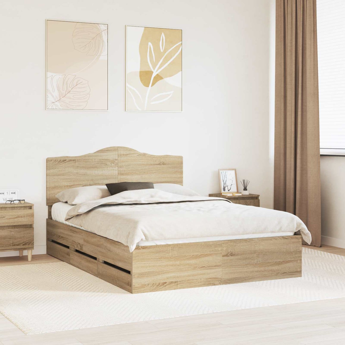 vidaXL Σκελετός Κρεβατιού Sonoma Δρυς 150 x 200 cm Μηχανήματος Ξύλο