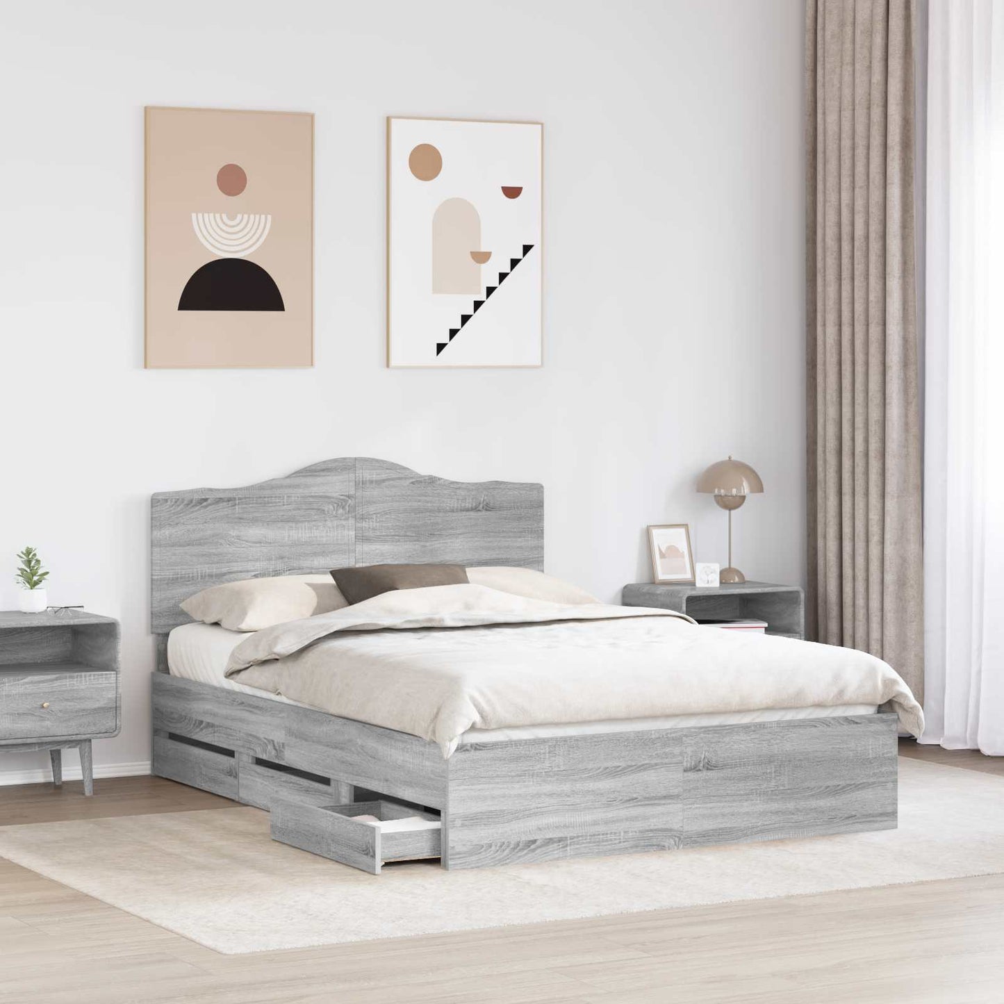 vidaXL Σκελετός Κρεβατιού Γκρι Σονομά 150 x 200 cm Μηχανήματος Ξύλο