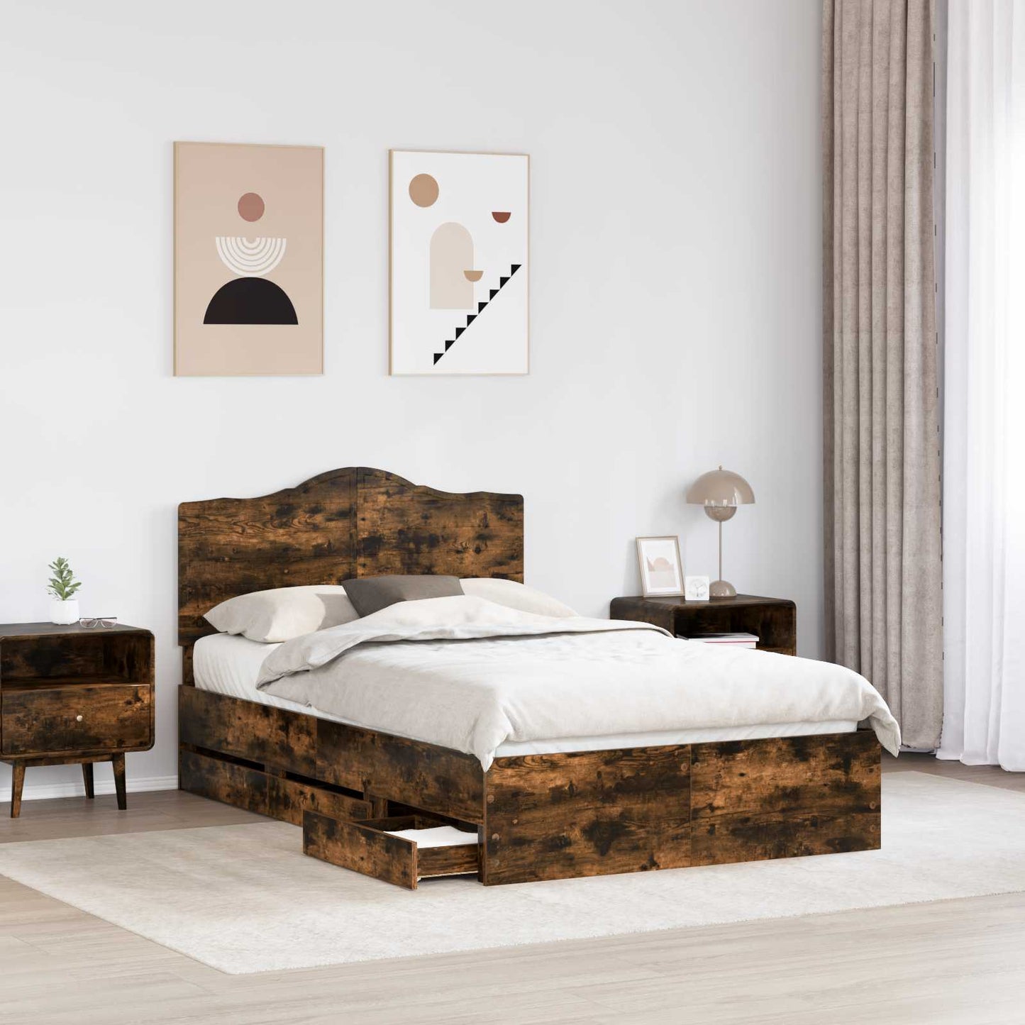 vidaXL Σκελετός Κρεβατιού Καπνιστή Δρυς 120 x 200 cm Μηχανήματος Ξύλο