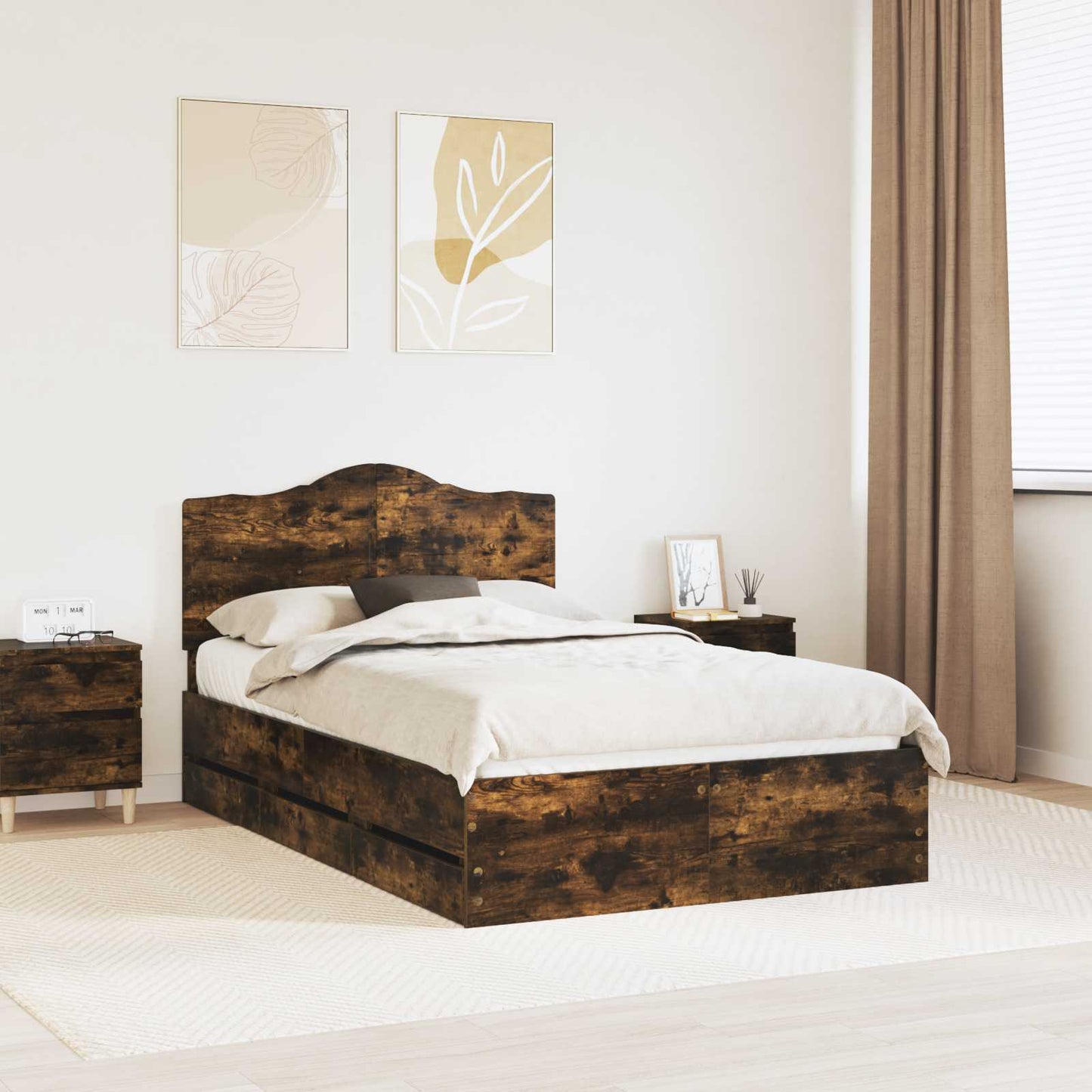 vidaXL Σκελετός Κρεβατιού Καπνιστό Δρύς 120 x 200 cm Μηχανήματος Ξύλο