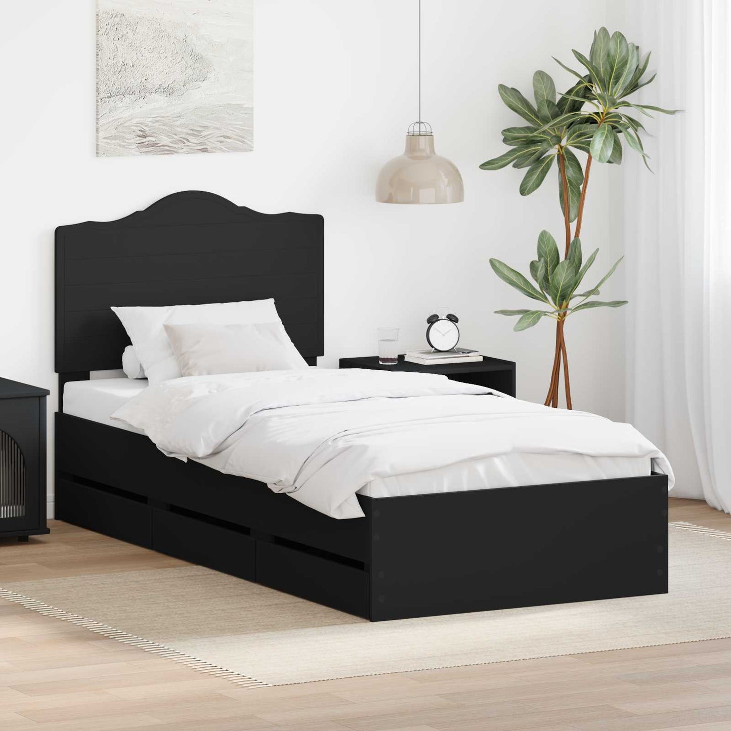 vidaXL Σκελετός Κρεβατιού Μαύρο 90 x 200 cm Μηχανήματος Ξύλο