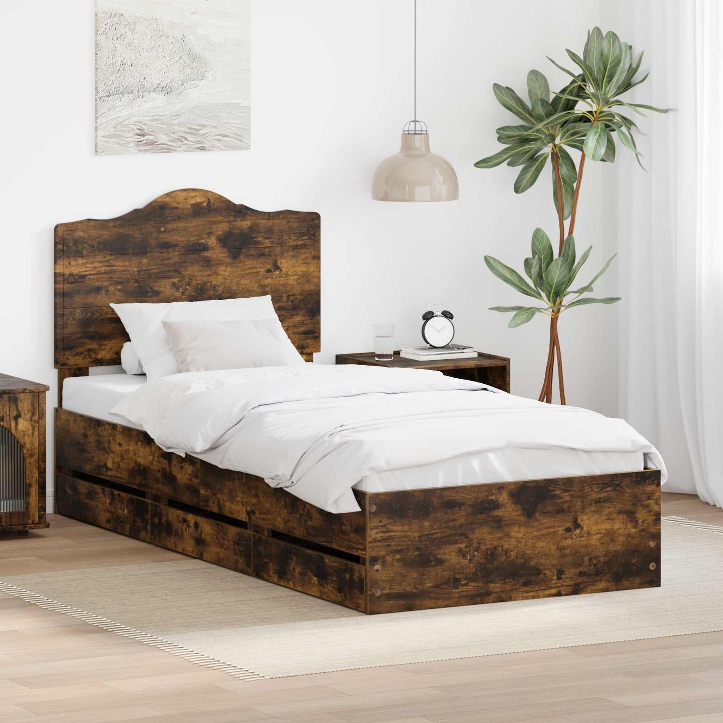 vidaXL Σκελετός Κρεβατιού Καπνιστή Δρυς 90 x 190 cm Μηχανήματος Ξύλο