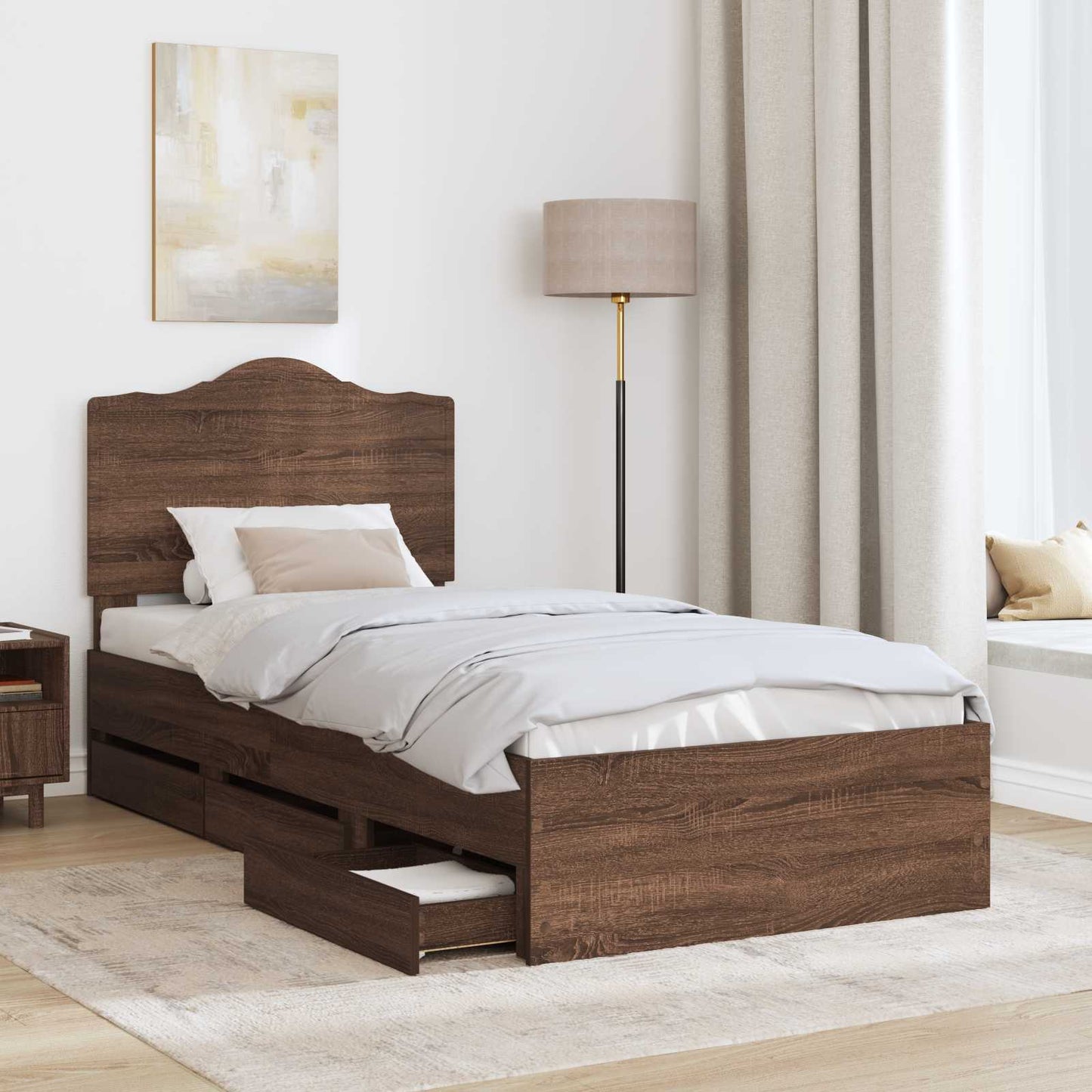 vidaXL Σκελετός Κρεβατιού Καφέ δρυς 90 x 200 cm Μηχανήματος Ξύλο