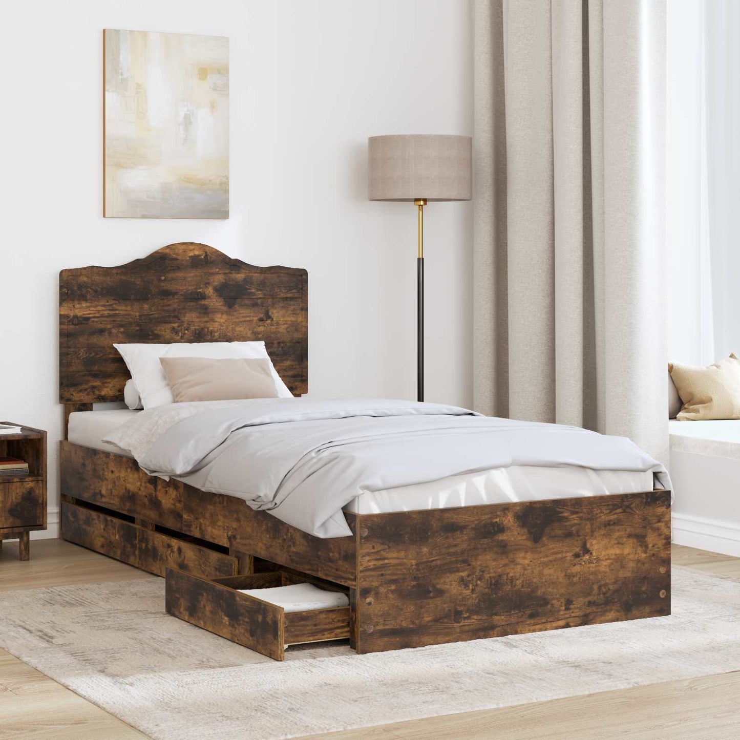 vidaXL Σκελετός Κρεβατιού Καπνιστή Δρυς 75 x 190 cm Μηχανήματος Ξύλο