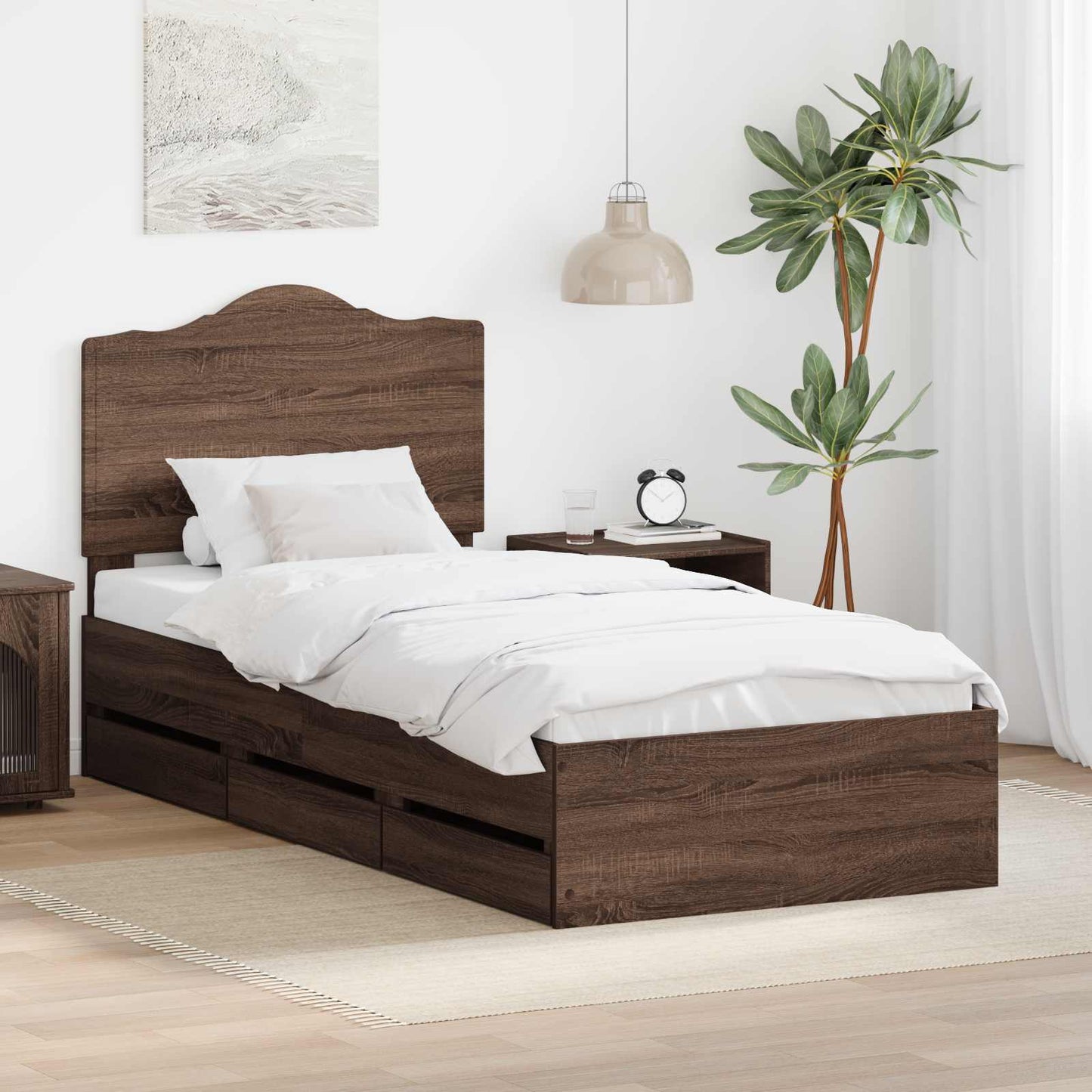 vidaXL Σκελετός Κρεβατιού Καφέ δρυς 75 x 190 cm Μηχανήματος Ξύλο
