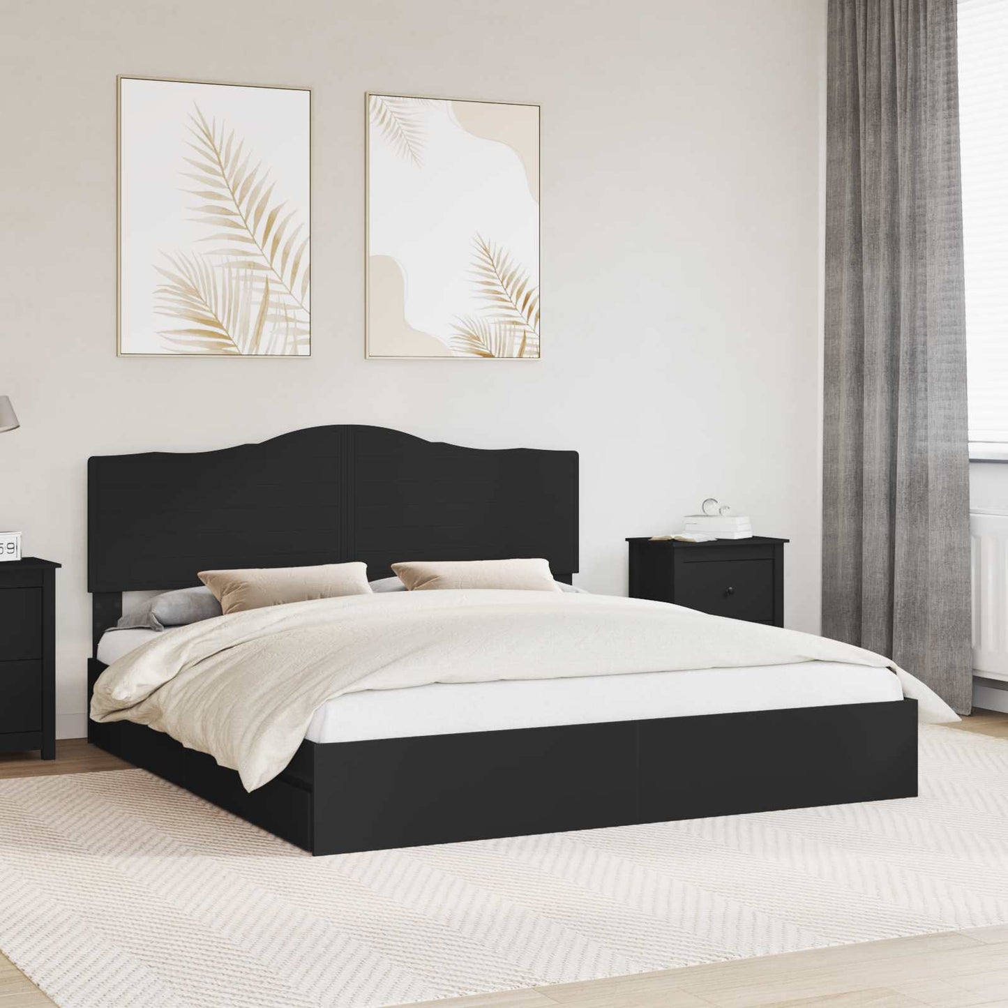vidaXL Κρεβάτι Αποθήκης Μαύρο 200 x 200 cm Επεξεργασμένο ξύλο
