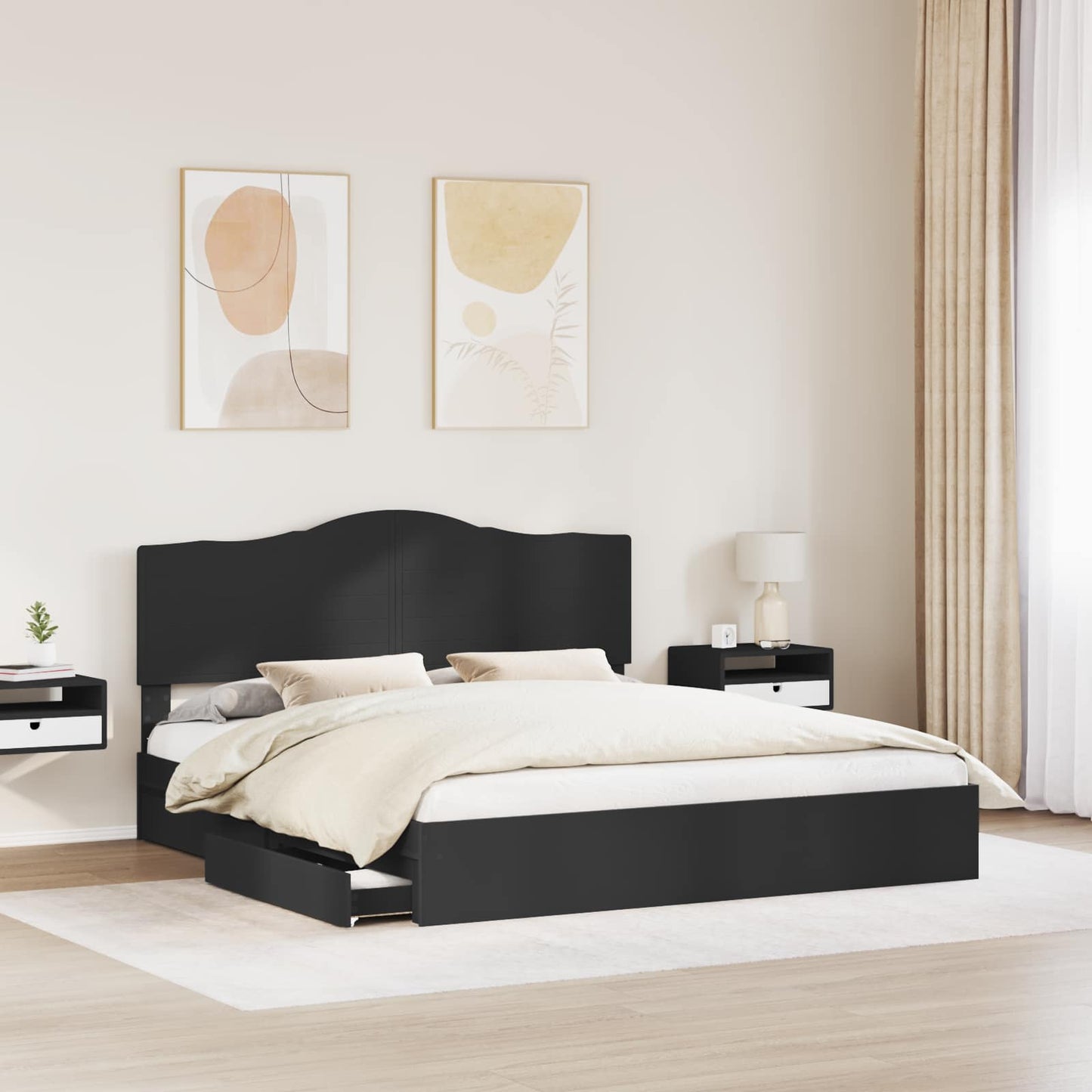 vidaXL Κρεβάτι Αποθήκης Μαύρο 200 x 200 cm Επεξεργασμένο ξύλο