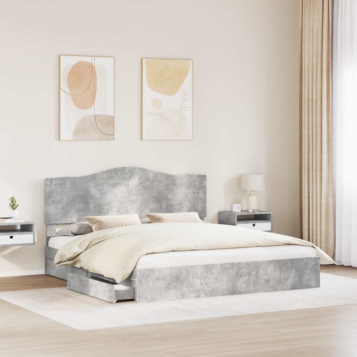 vidaXL Κρεβάτι Αποθήκης Σκυρόδεμα Γκρι 200 x 200 cm Επεξεργασμένο ξύλο